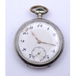 Herren Taschenuhr, Metall, mechanisch, Werk läuft, Zifferblatt beschädigt, D. 49,8mm, Tragespuren