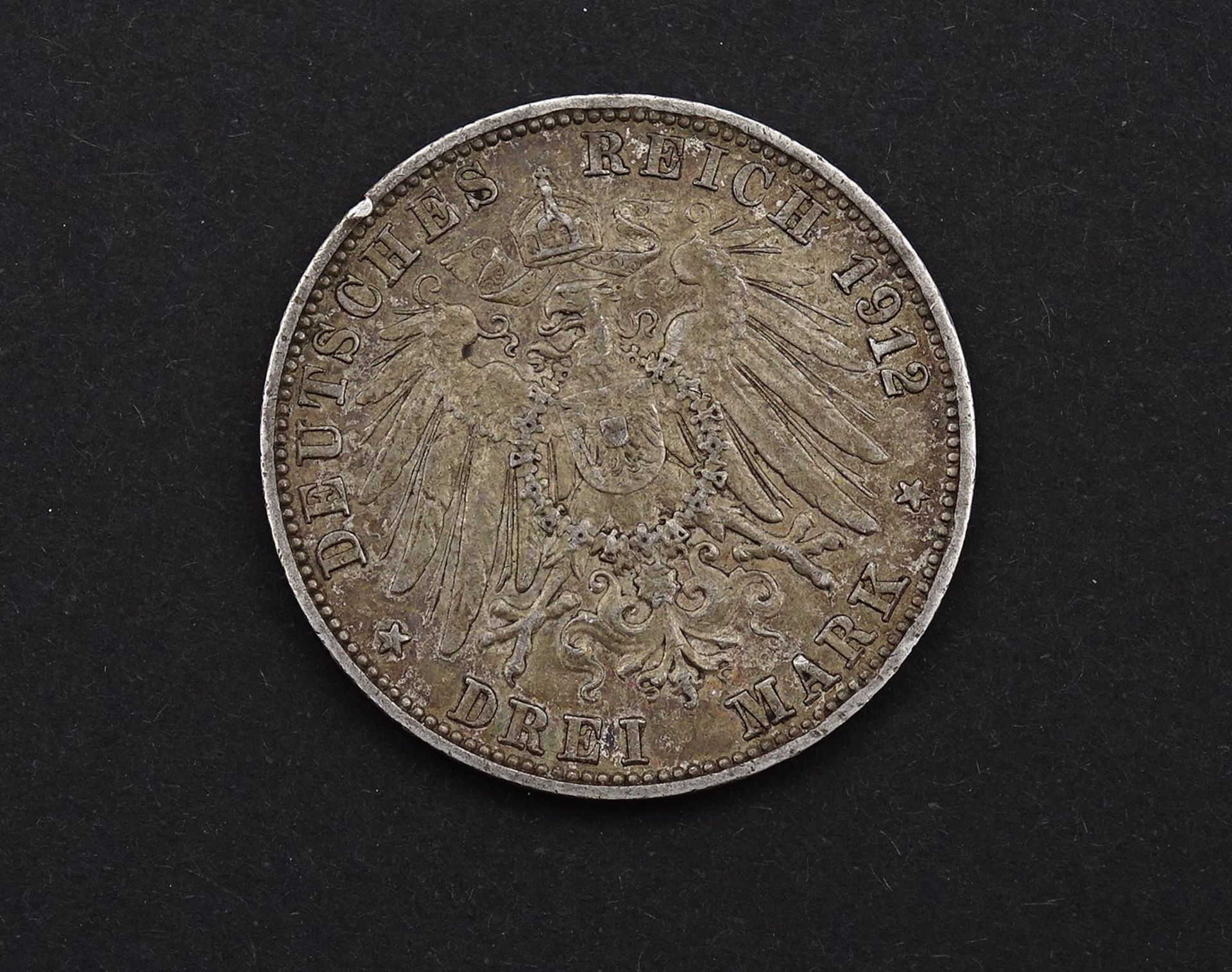 Drei Mark 1912 Friedrich II Grossherzog von Baden G, 16,52g.,D. 32,9mm - Bild 2 aus 2