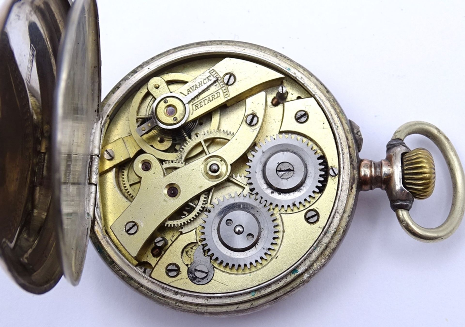 Herren Taschenuhr, Silbergehäuse 0.800, mechanisch, Werk läuft, Zifferblatt beschädigt,,ein Zeiger  - Bild 4 aus 4