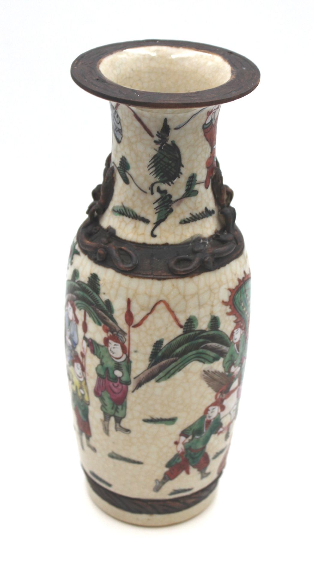 hohe Vase, Japan, Kriegerszenen, gemarkt, 1x Handhabe fehlt (aber restauriert), H-29cm. - Bild 2 aus 5