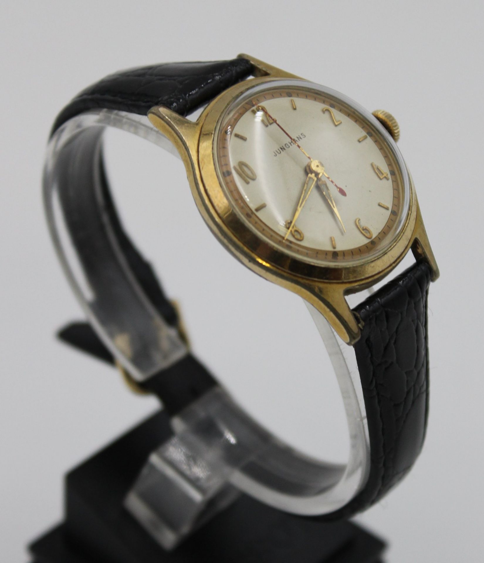 Vintage-Junghans-Armbanduhr, Handaufzug, Werk läuft, Tragespuren, D-3,5cm. - Bild 2 aus 4