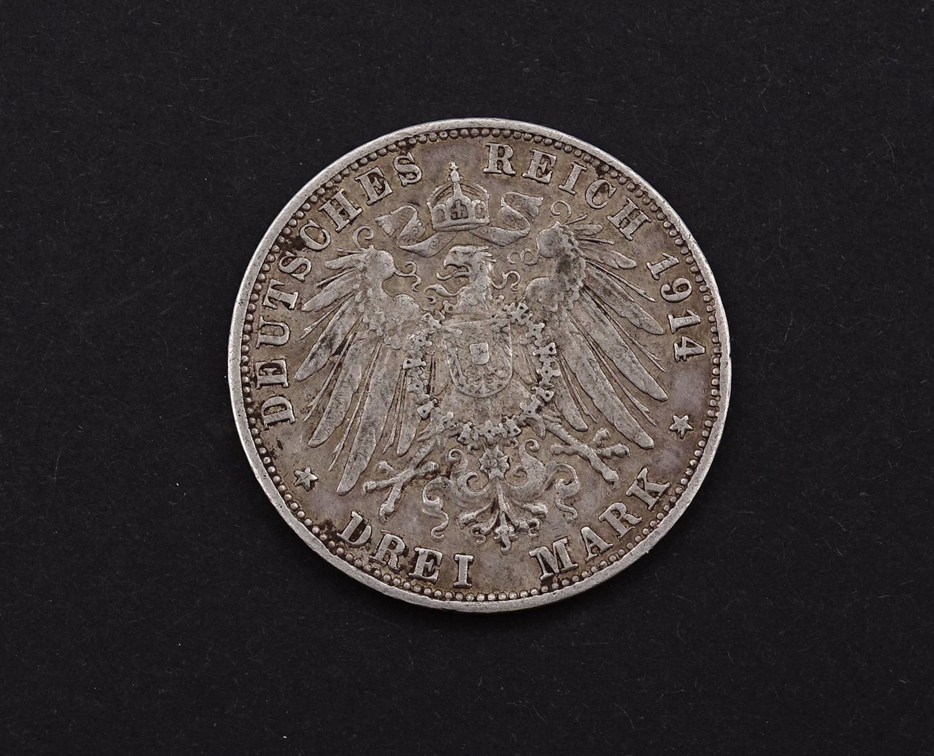 Drei Mark 1914 Friedrich II Grossherzog von Baden G , 16,53g.,D.33,0mm - Bild 2 aus 2