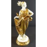 gr. Frauenfigur, wohl Volkstedt um 1880, goldenes Kleid und Sockel, eine Klebestelle, H-23 cm