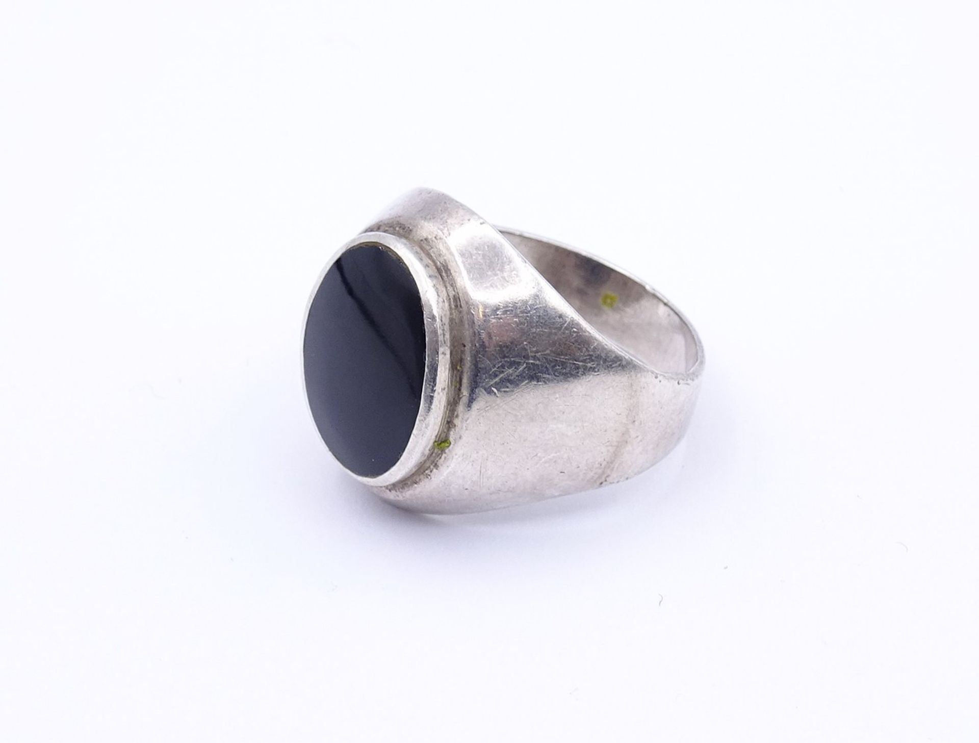 Herren Silber Ring mit Onyx, Sterling Silber 0.925, etwas verbogene Schiene, 10,2g., RG 64 - Bild 4 aus 5