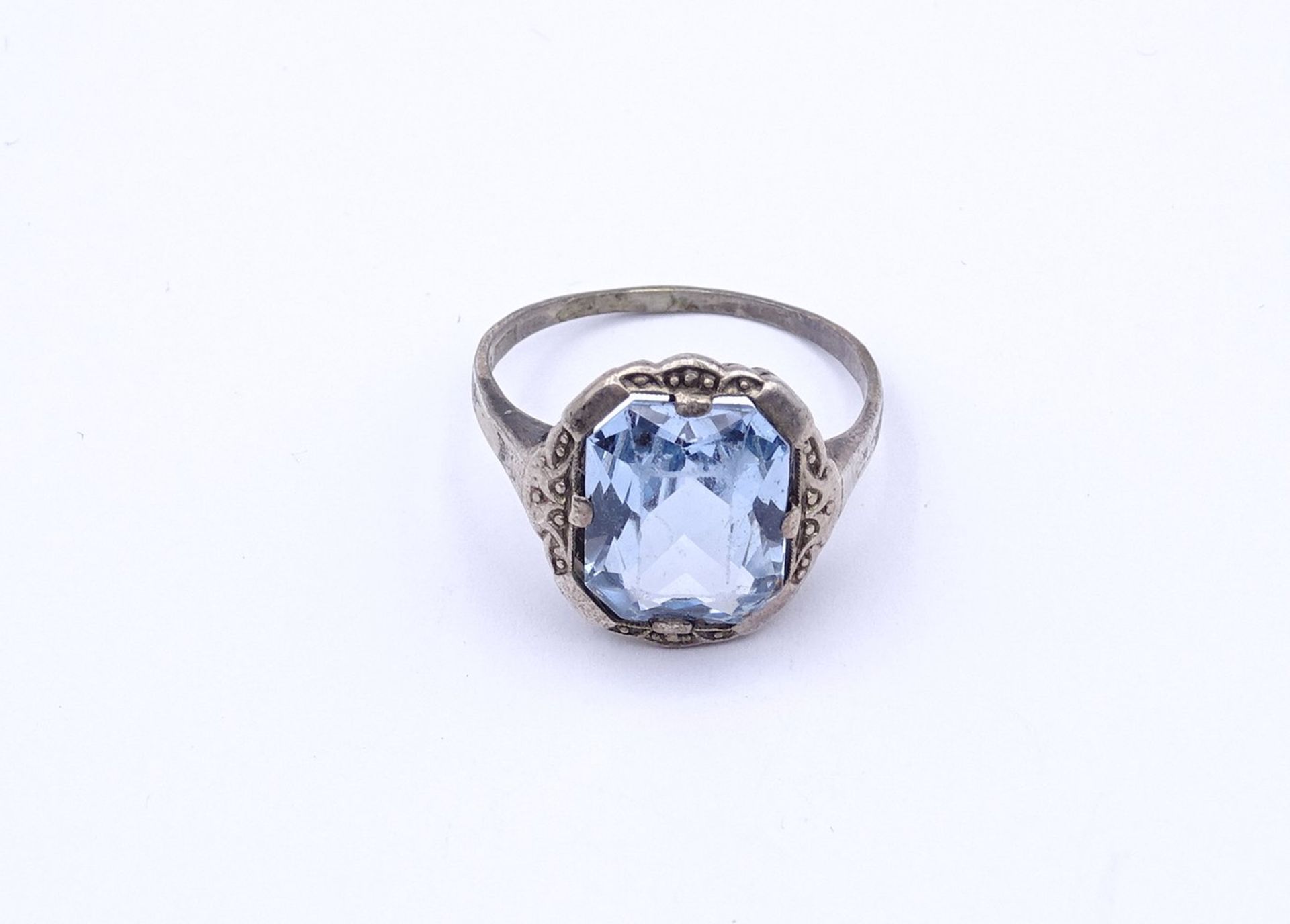925er Silber Ring mit einen hellblauen facc. Edelstein, 3,0g., RG 52 - Bild 2 aus 5