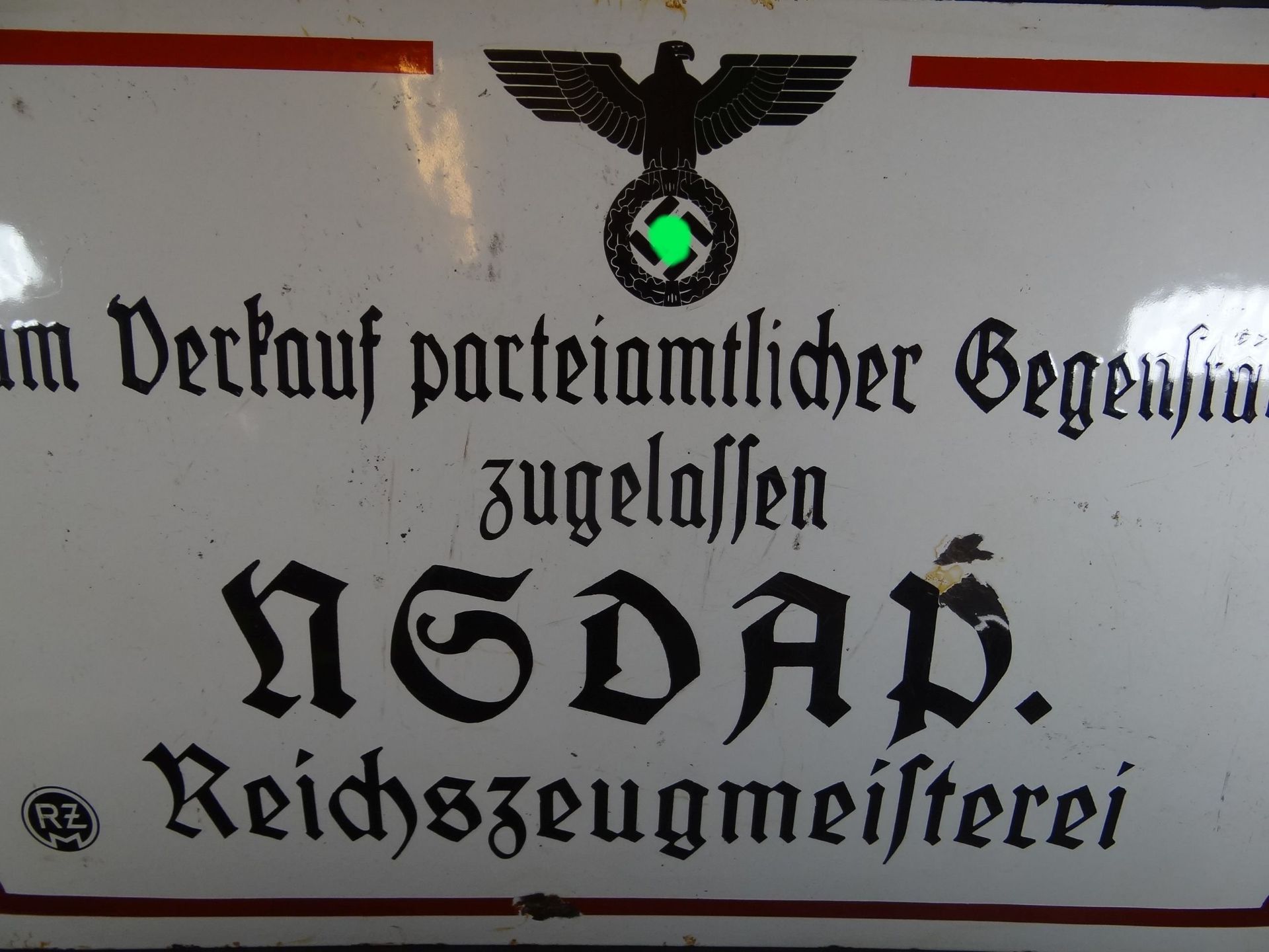 grosses Emailleschild "NSDAP" Reichszeugmeisterei, selten, an den Rändern beschlagen, 40x65 cm - Bild 2 aus 4