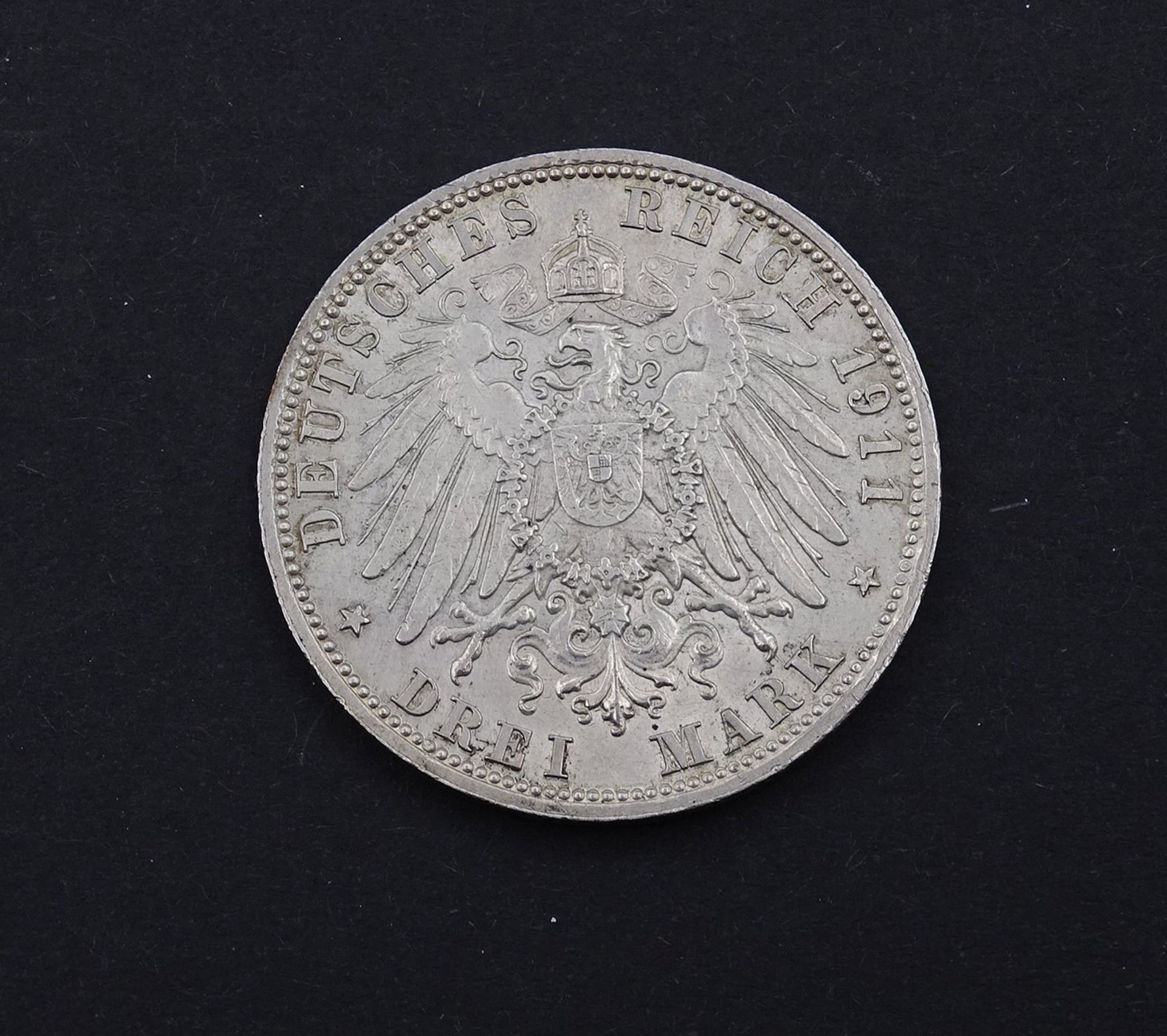 Drei Mark 1911 Luitpold Prinz Regent von Bayern, 16,59g.,D. 33,0mm - Bild 2 aus 2