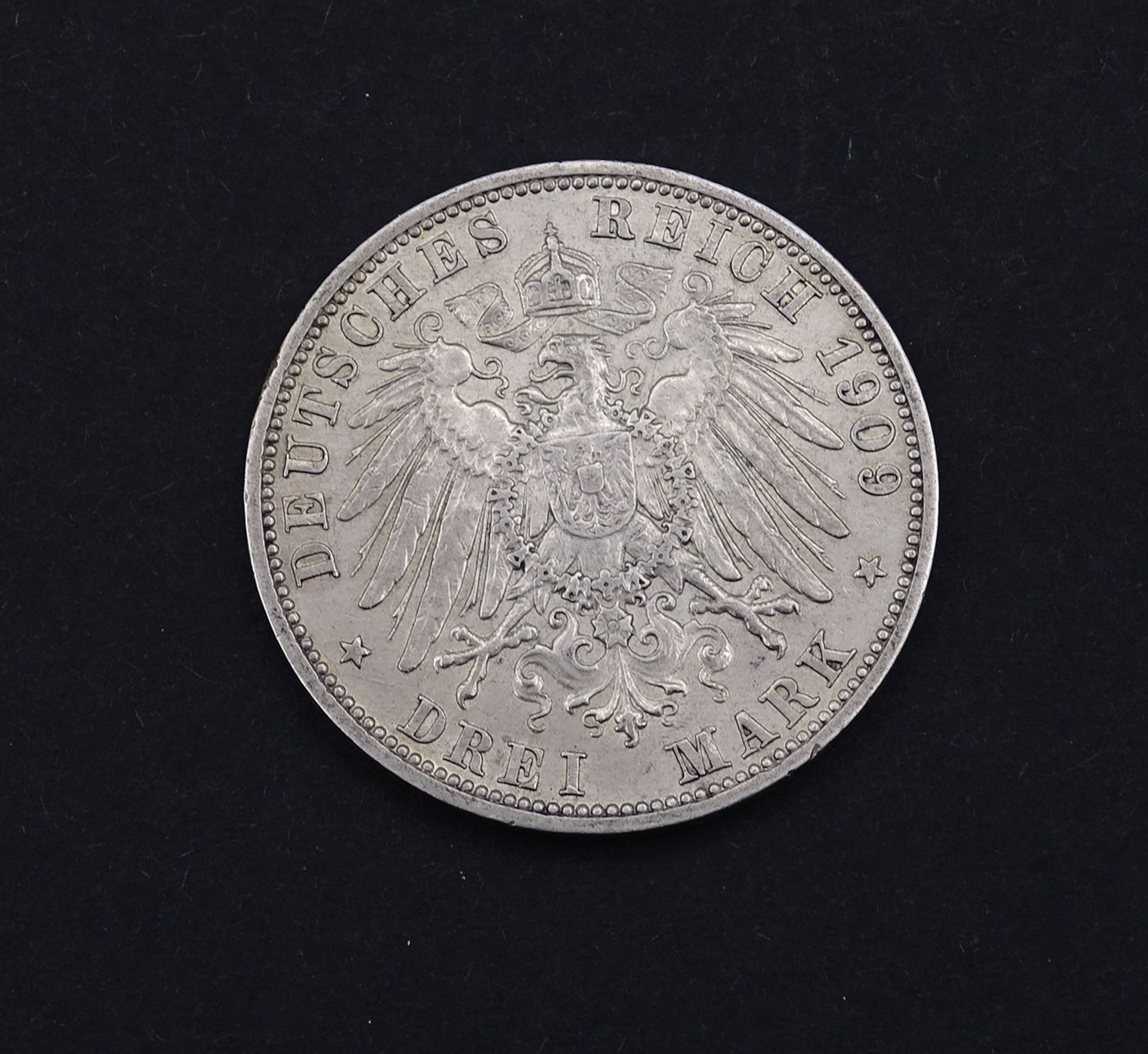 Drei Mark 1909 Wilhelm II Deutscher Kaiser König von Preussen A, 16,60g.D. 33,0mm - Bild 2 aus 2