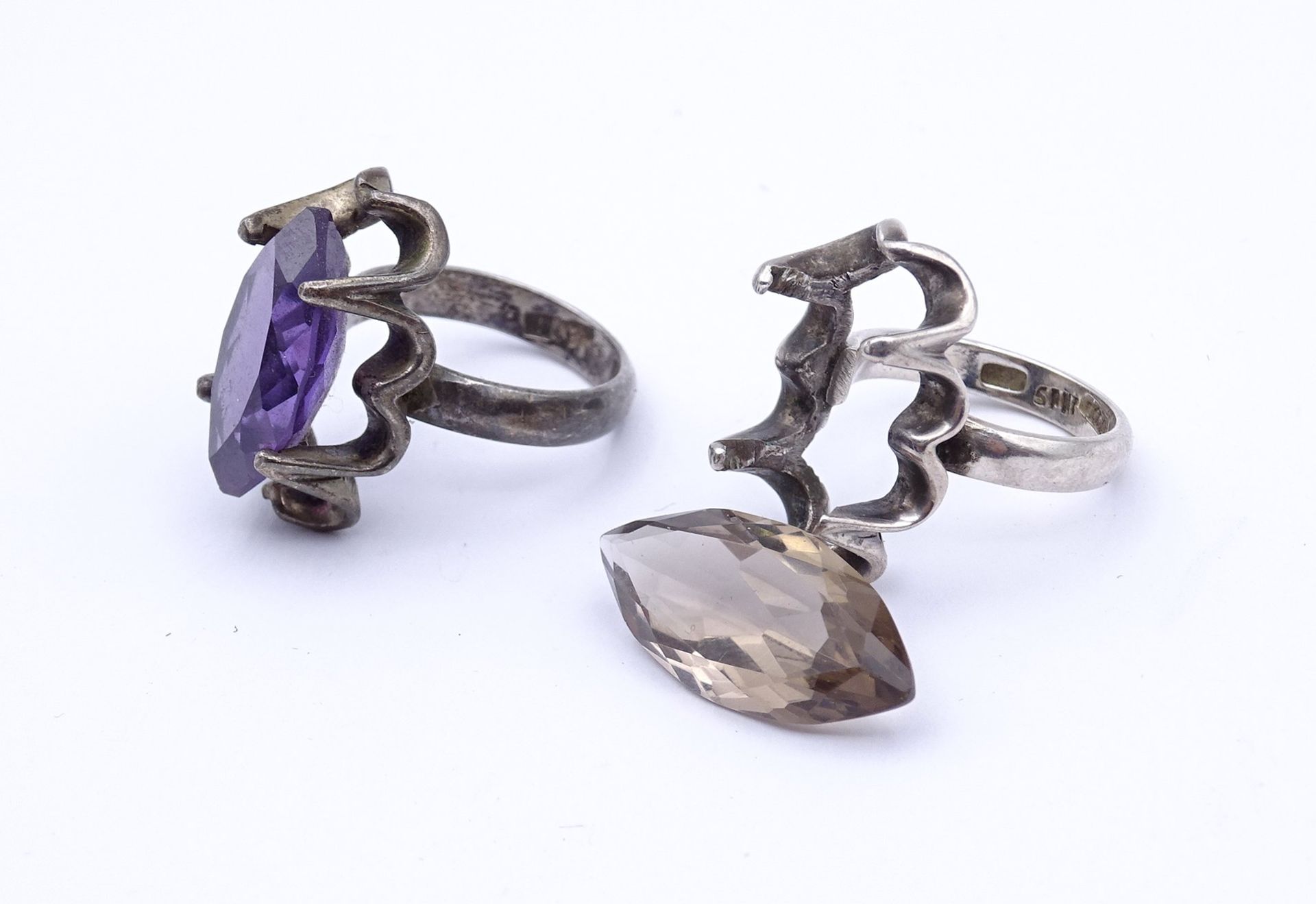 2 Silber Ringe mit Edelsteinen, zus.14,6g., ein Stein lose - Bild 3 aus 4