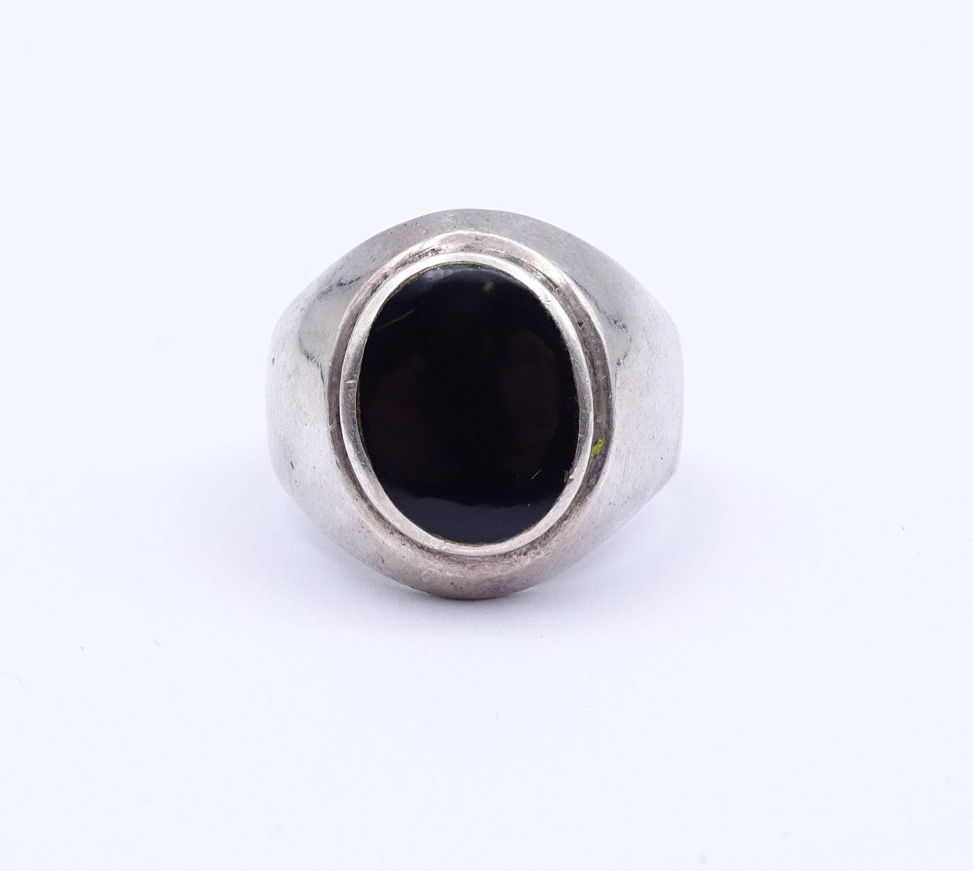 Herren Silber Ring mit Onyx, Sterling Silber 0.925, etwas verbogene Schiene, 10,2g., RG 64