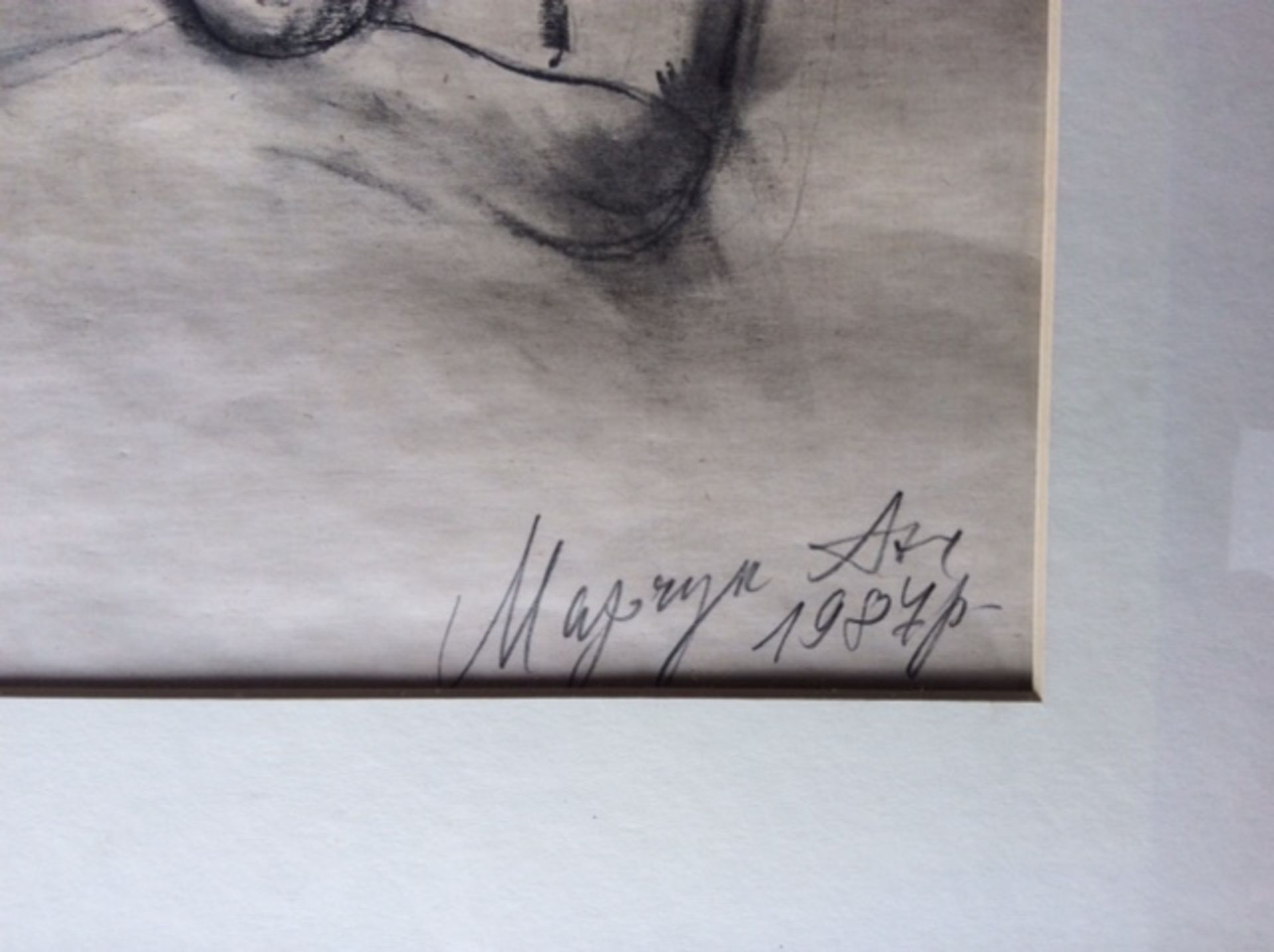 Anatalij Martschuk (1956) 1987-"liegender Akt" Bleistift/Kohle, in PP, 61x51 cm - Bild 2 aus 2