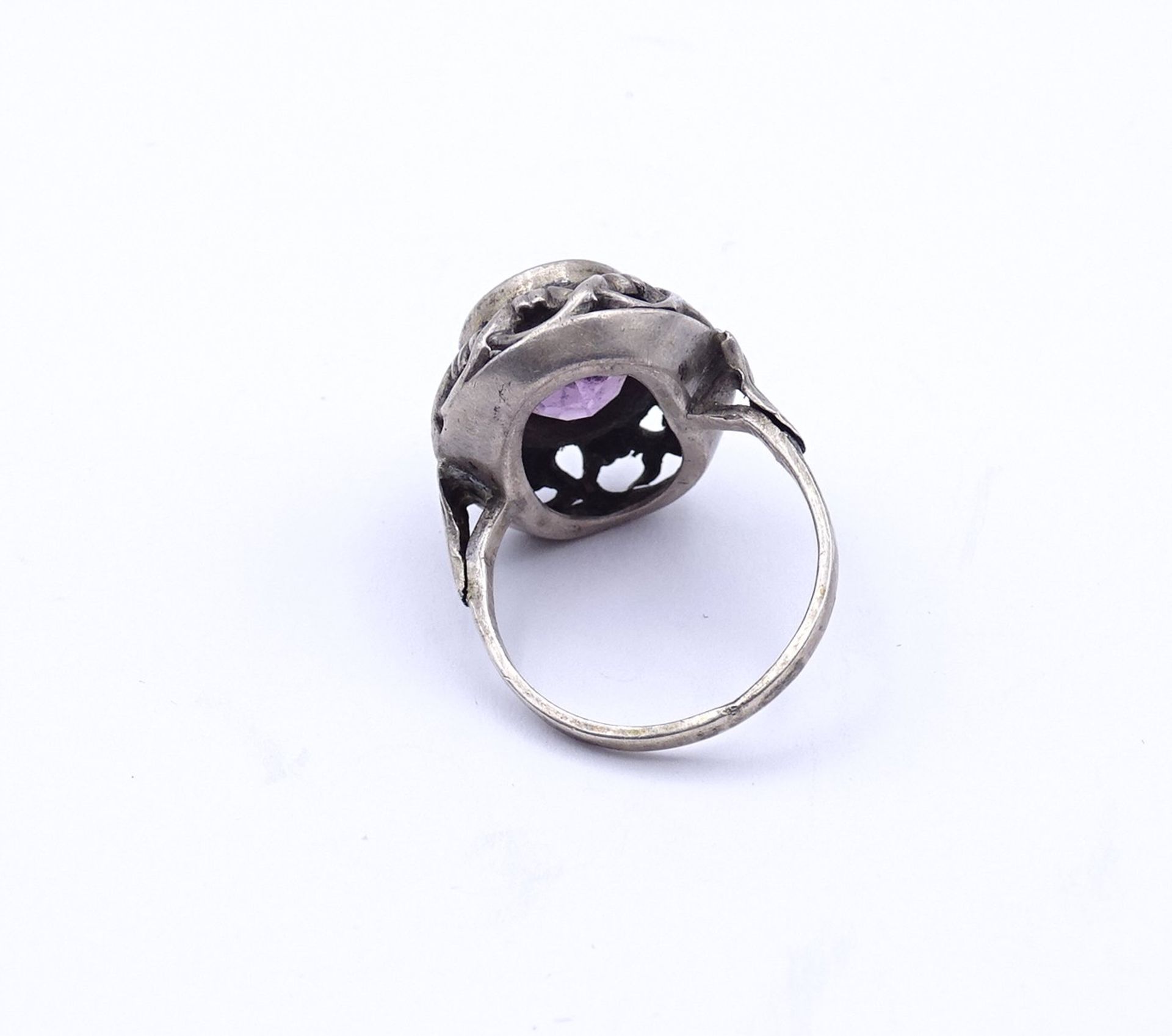 Alter Amethyst Silber Ring, 835/000, Tragespuren, RG 51, 3,5g. - Bild 5 aus 5