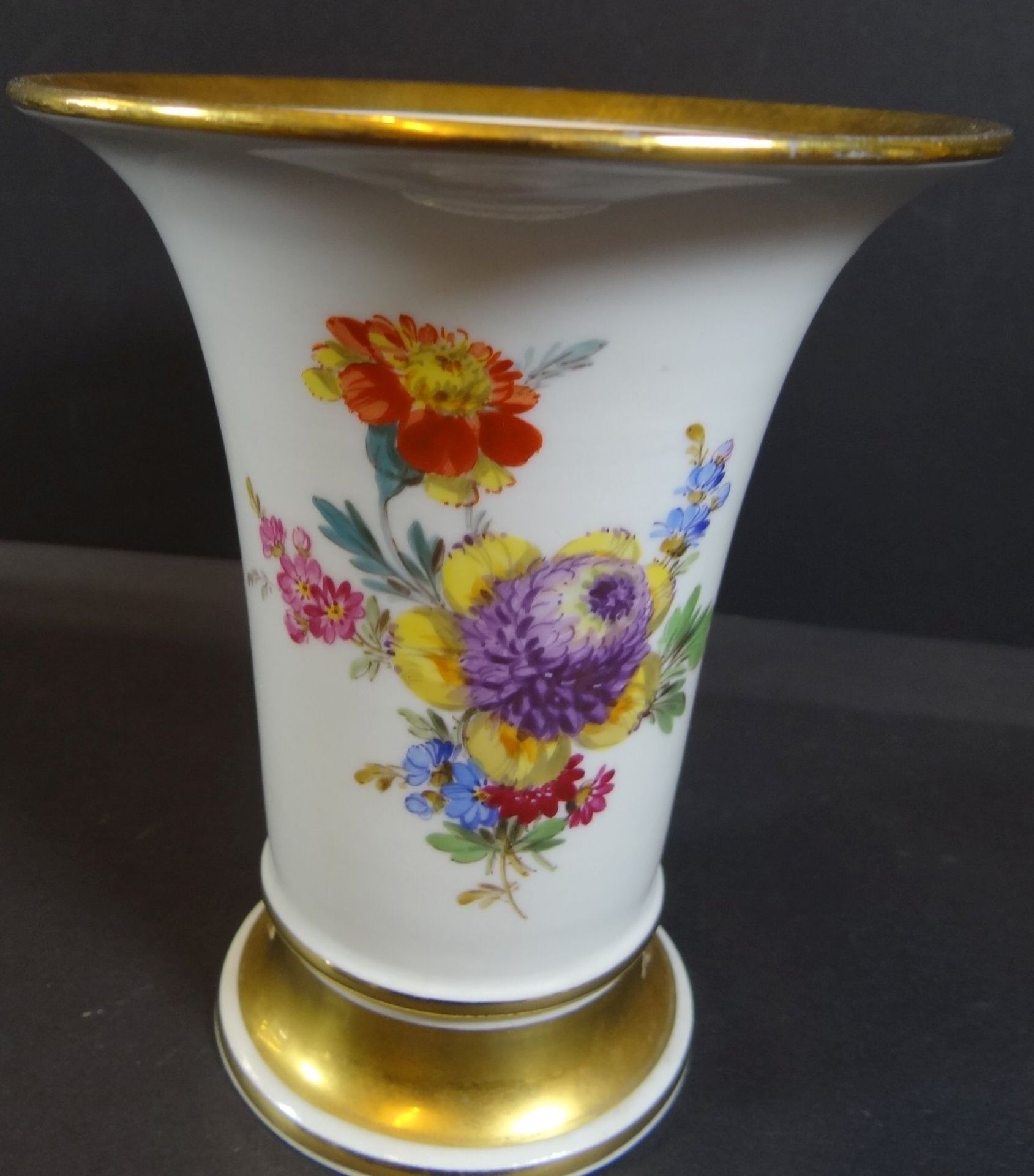 Trichtervase "Meissen" Blumendekor, 1.Wahl, H-14 cm