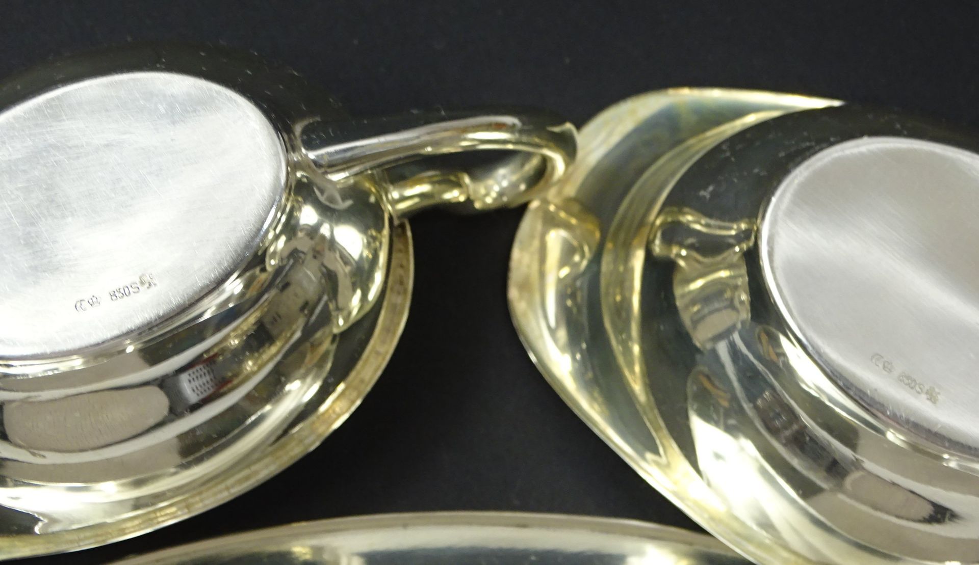 Tablett mit Zuckerschale und Milchkännchen, 830er-Silber, Löwenpunze, Tablett: 26,5 x 16,5 cm, Zuck - Image 6 of 6