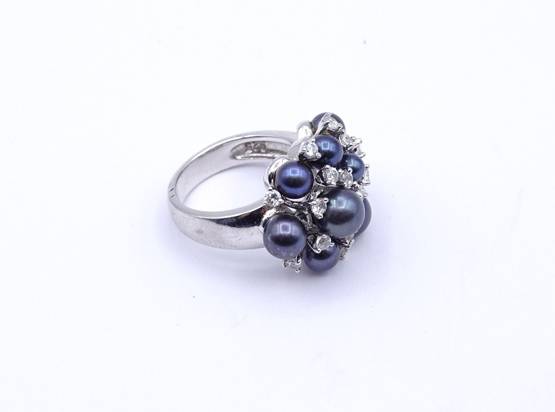 925er Silber Ring mit Perlen und rund facc. klaren Steinen, 7,8g., RG 50 - Bild 3 aus 5