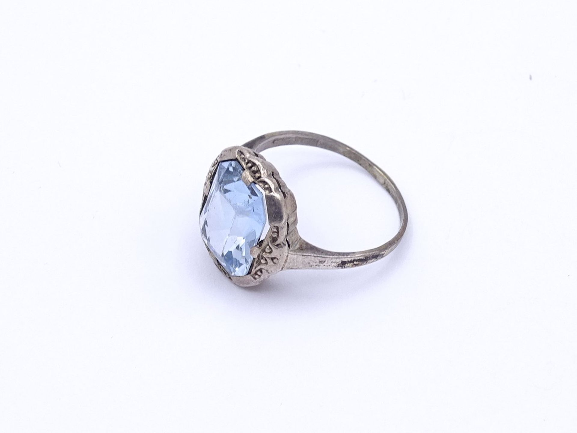 925er Silber Ring mit einen hellblauen facc. Edelstein, 3,0g., RG 52 - Bild 4 aus 5