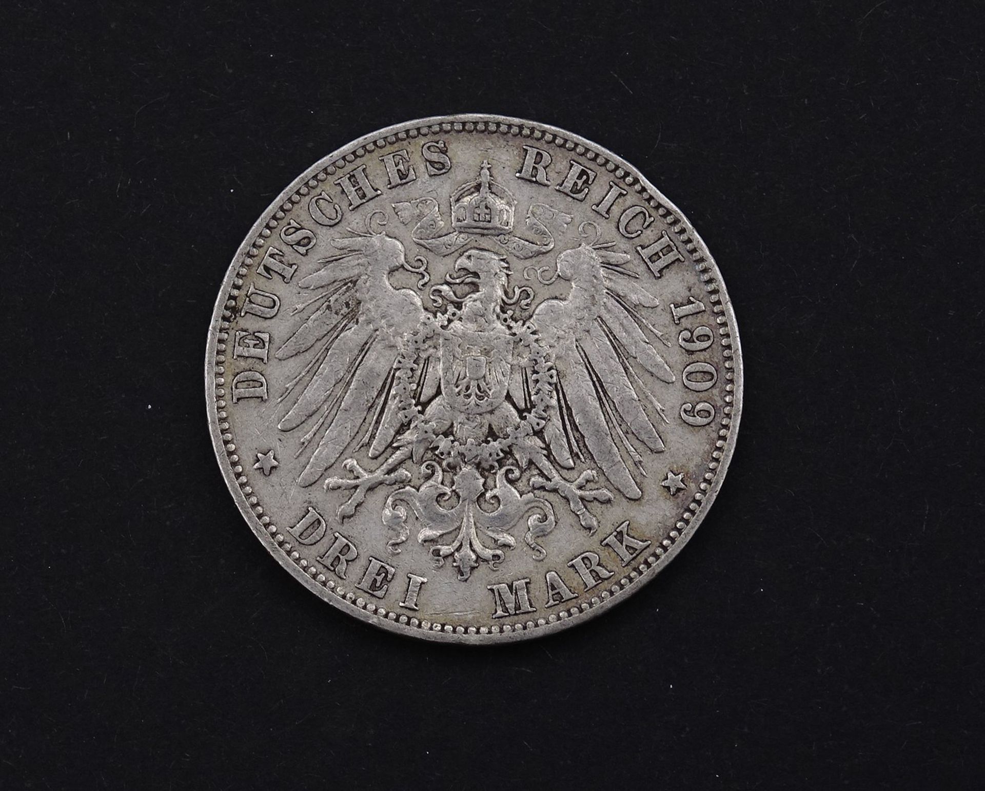 Drei Mark 1909 Friedrich August König von Sachsen E, 16,59g.,D. 32,9mm - Bild 2 aus 2