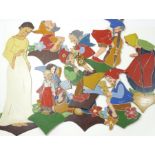 Konvolut Märchenfiguren, Laubsägearbeiten, Nordsee-Kunst, H. ca. 20 - 43 cm, leichte Altersspuren