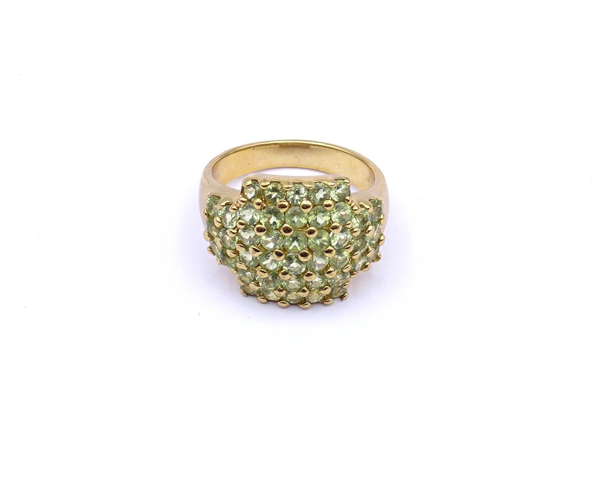 Silber Ring mit rund facc. Peridots, Sterling Silber 0.925 - vergoldet, 10,5g., RG 65 - Bild 2 aus 5