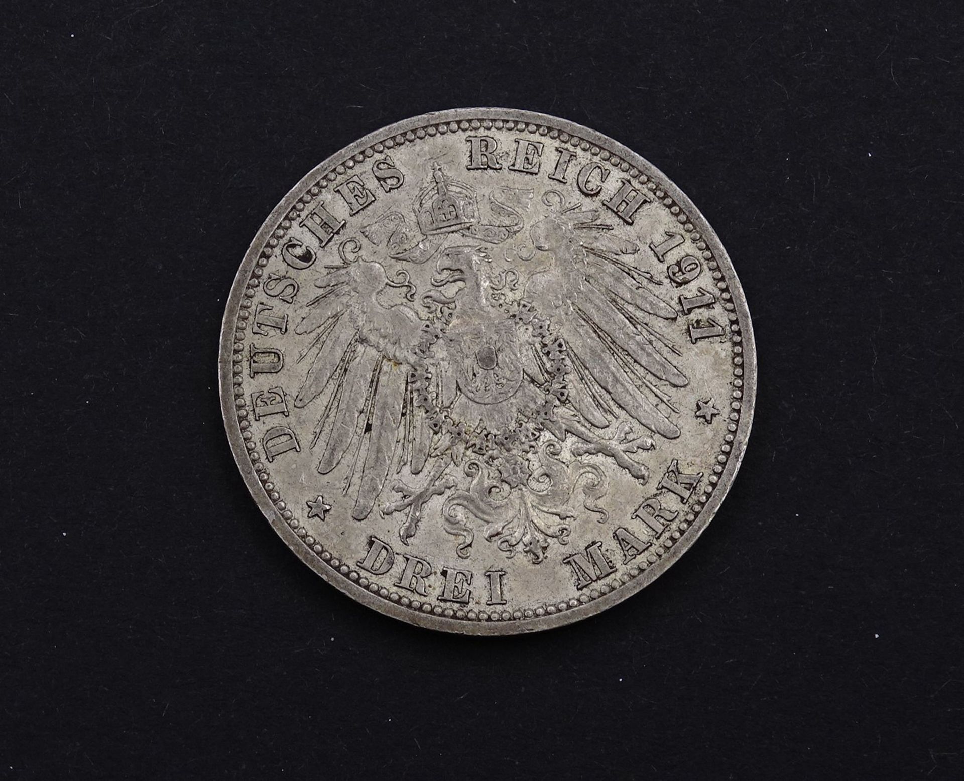 Drei Mark 1911 Wilhelm II Deutscher Kaiser König von Preussen A, 16,63.,D. 33,0mm - Bild 2 aus 2