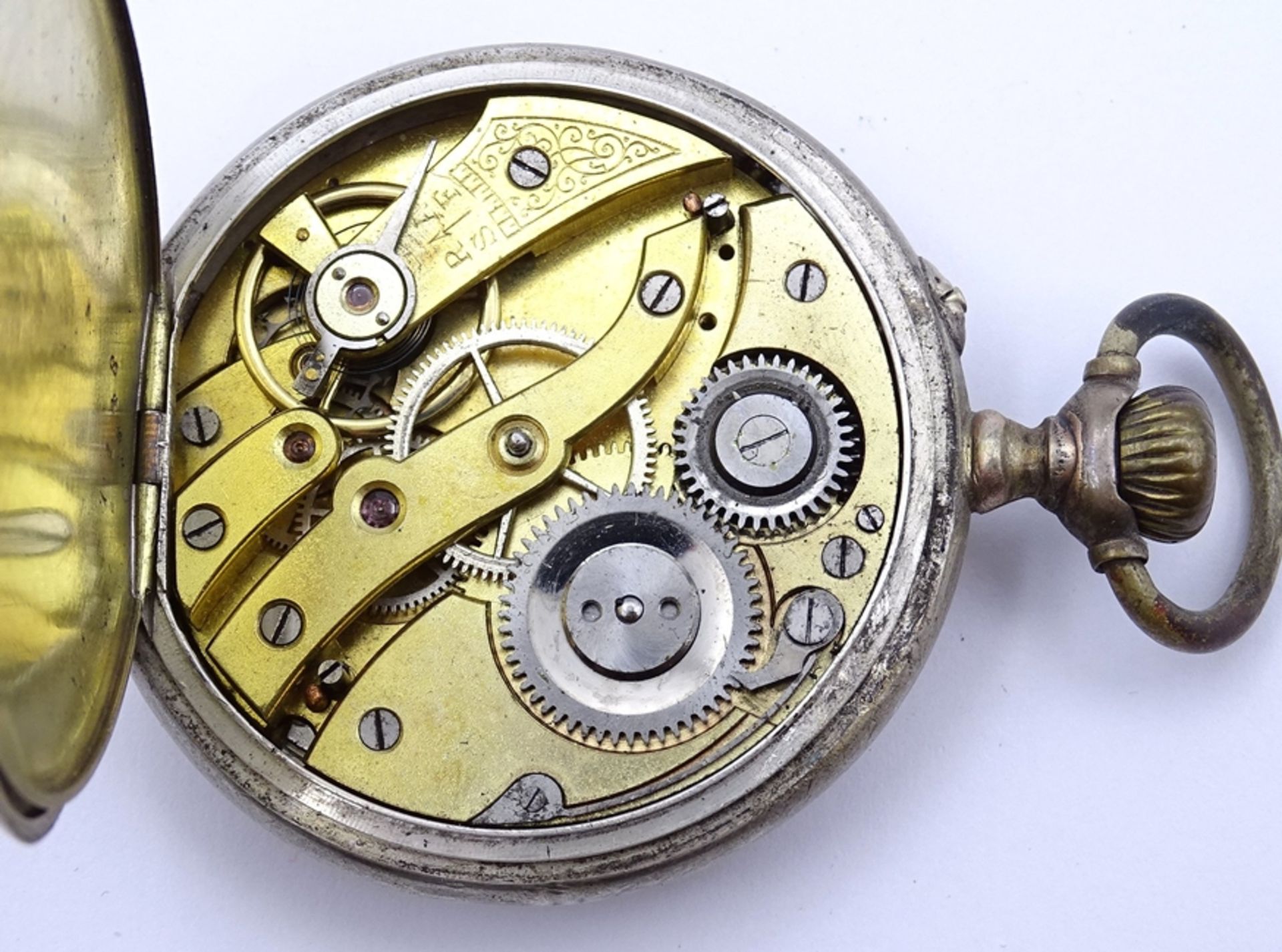 Defekte Herren Taschenuhr, Silbergehäuse 0.800, mechanisch, Werk steht, Zifferblatt beschädigt, D.  - Bild 4 aus 4