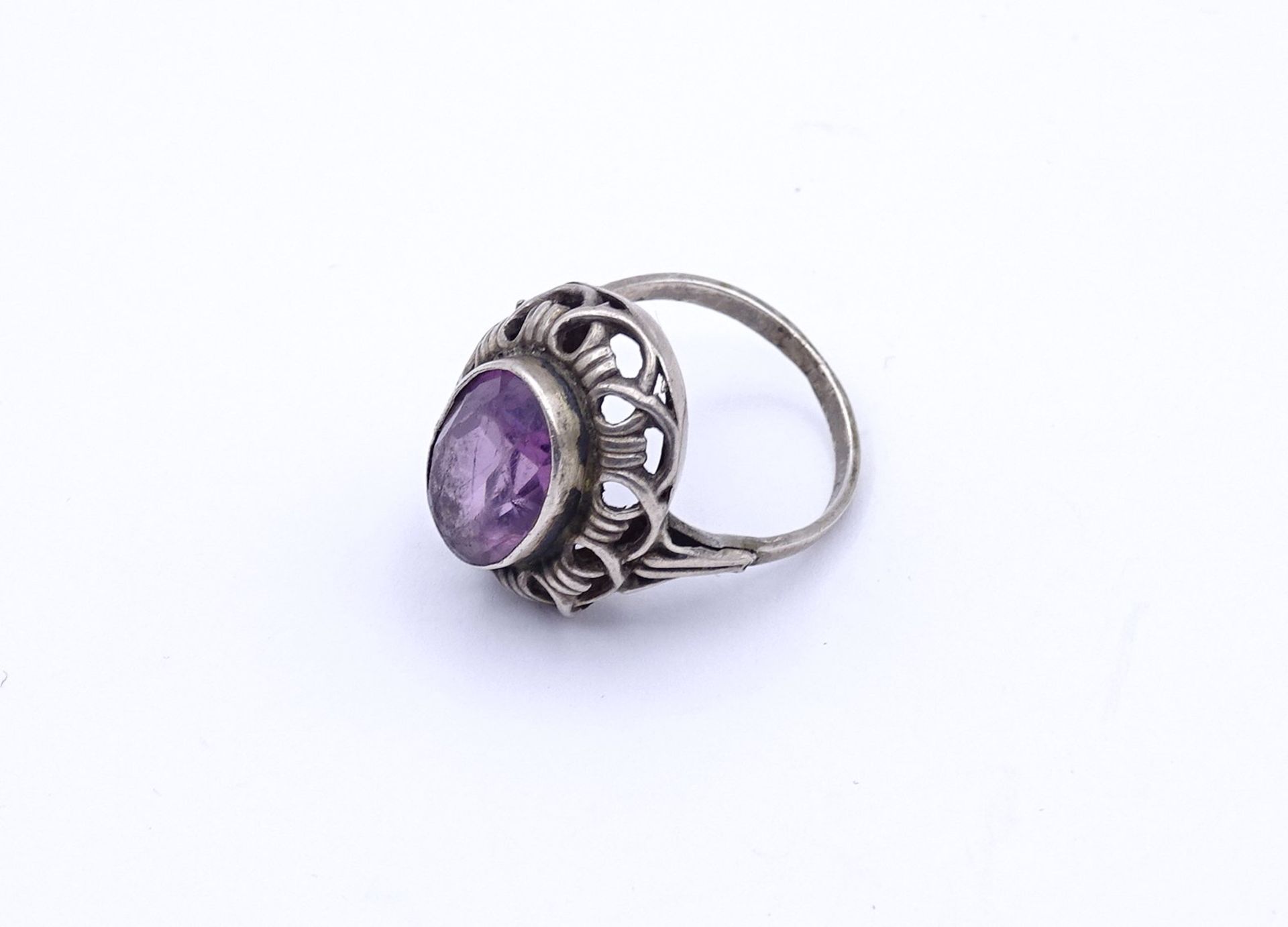 Alter Amethyst Silber Ring, 835/000, Tragespuren, RG 51, 3,5g. - Bild 4 aus 5