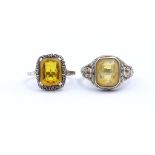 Zwei Silber Ringe mit Citrine,Silber 830/835,ges.Gew.10,2gr., RG 58/62