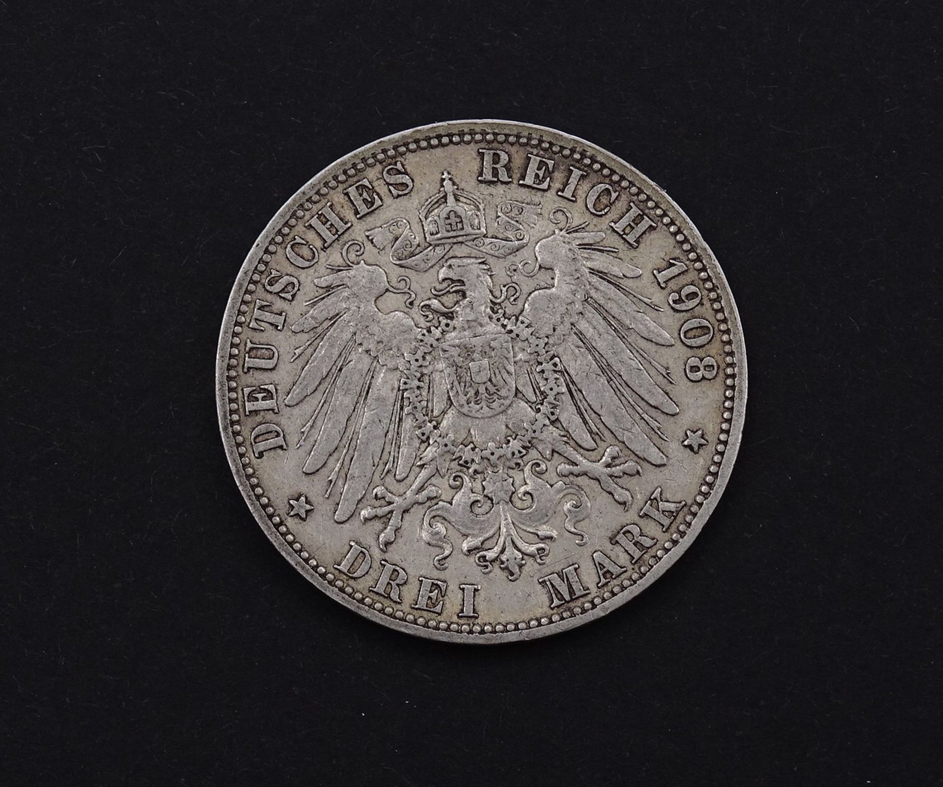 Drei Mark 1908 Friedrich II Grossherzog von Baden G, 16,60g.,D. 32,9mm - Bild 2 aus 2