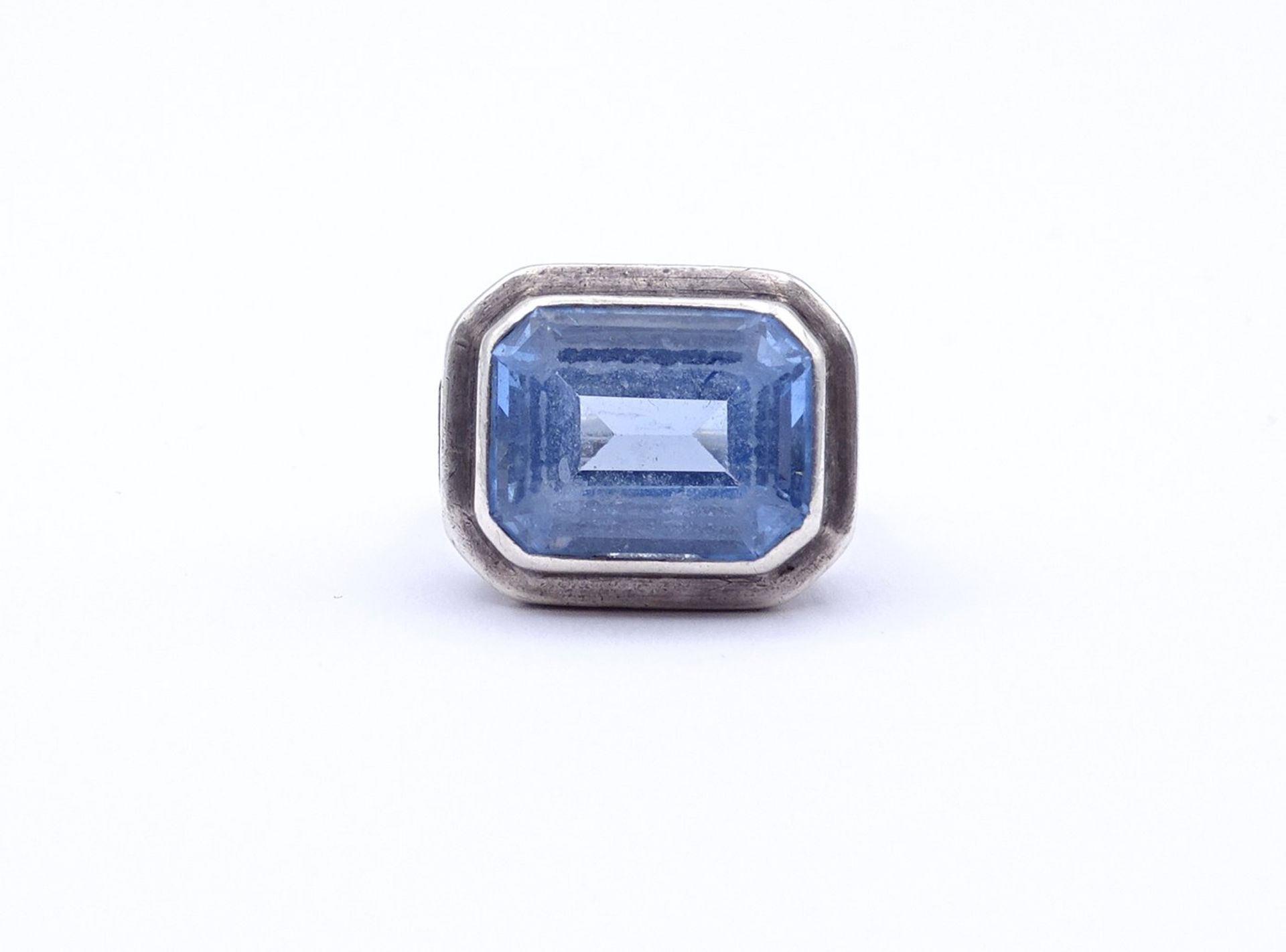 Silber Ring mit einen hellblauen Edelstein, Silber 0.835, 8,0g., RG 55