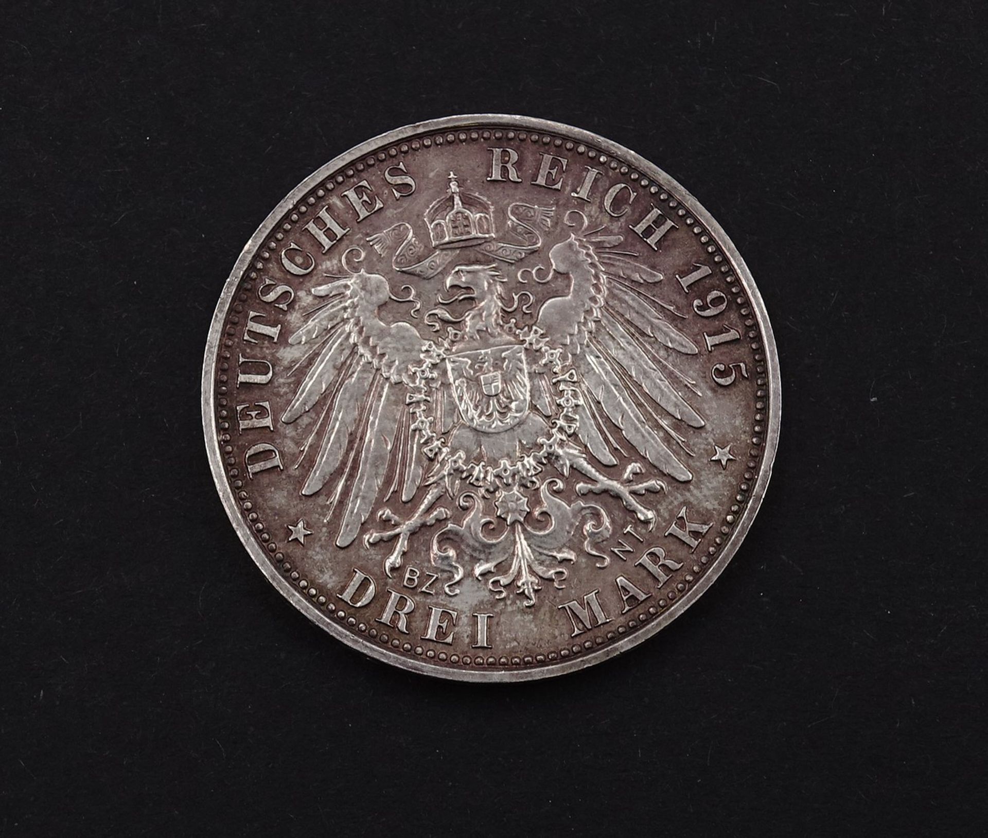 Drei Mark 1915 zu Braunschweig - Lübeck A, 16,48g., D. 33,0mm - Bild 2 aus 2