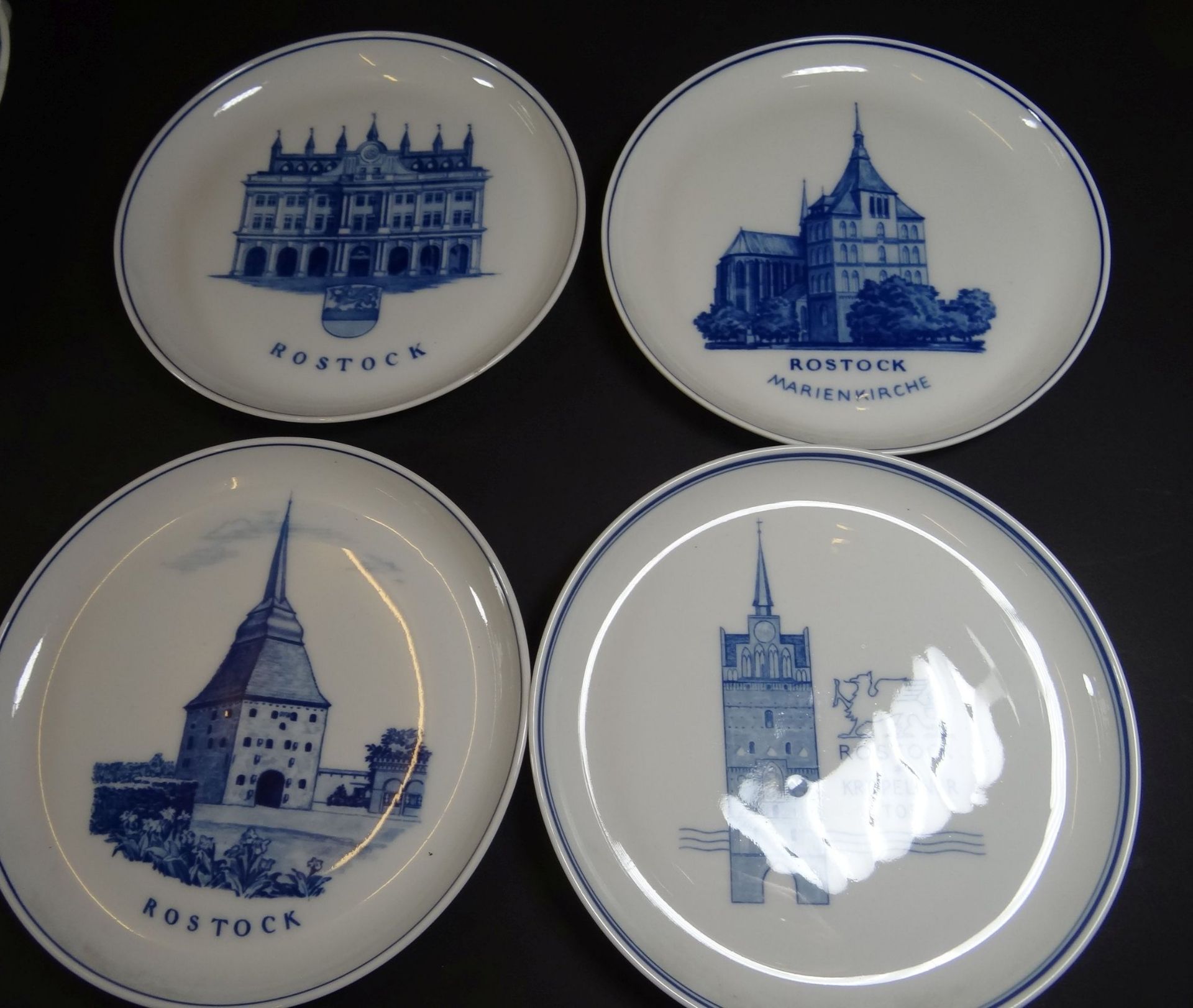 4x Meissen Ansichtenteller "Rostock", Aquatinta, 1.Wahl, D-17,5 cm