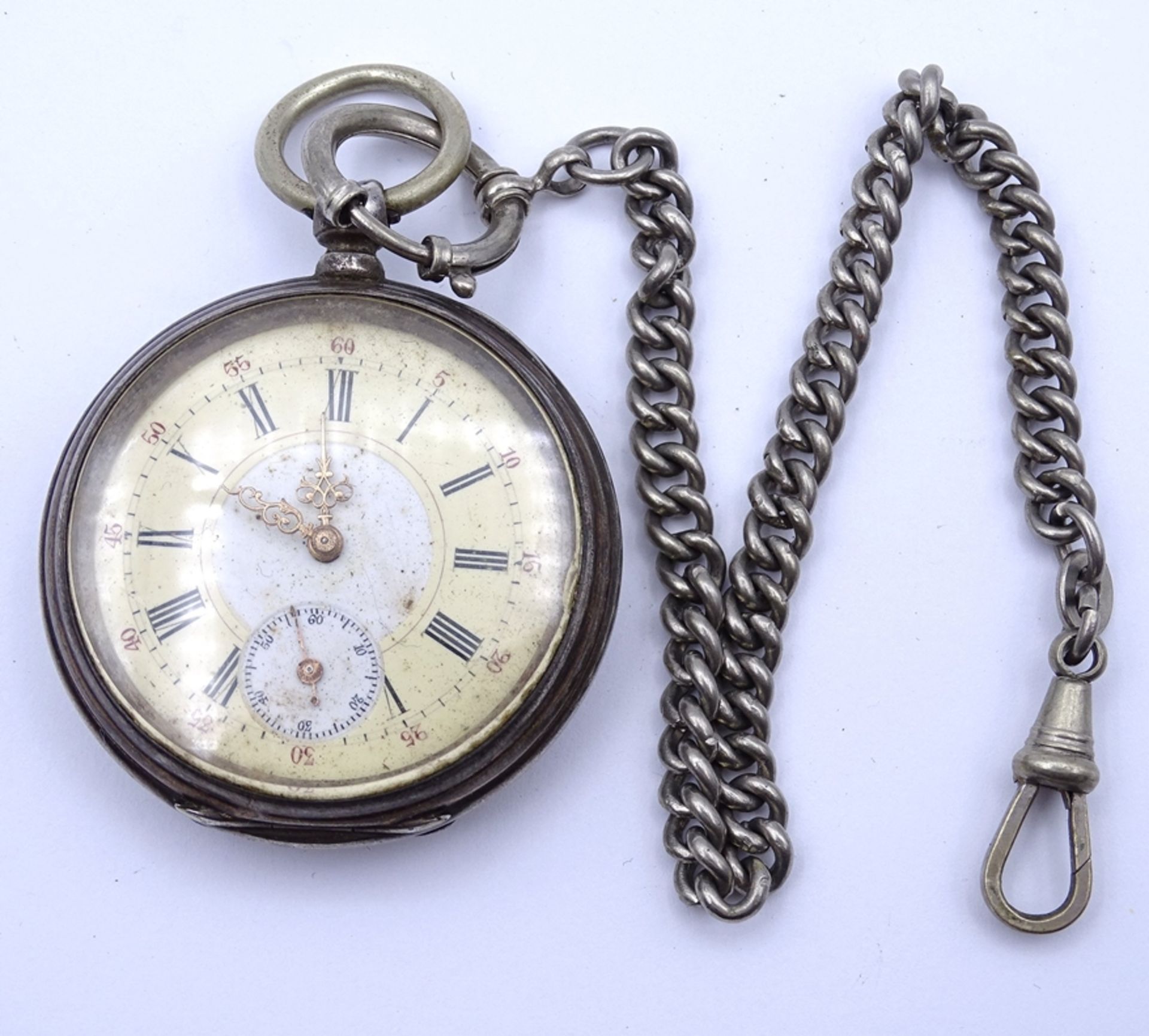 Herren Taschenuhr, Silbergehäuse 0.800, Schlüsselwerk, Werk steht, D. 47,3mm, Glas defekt, Alters- 