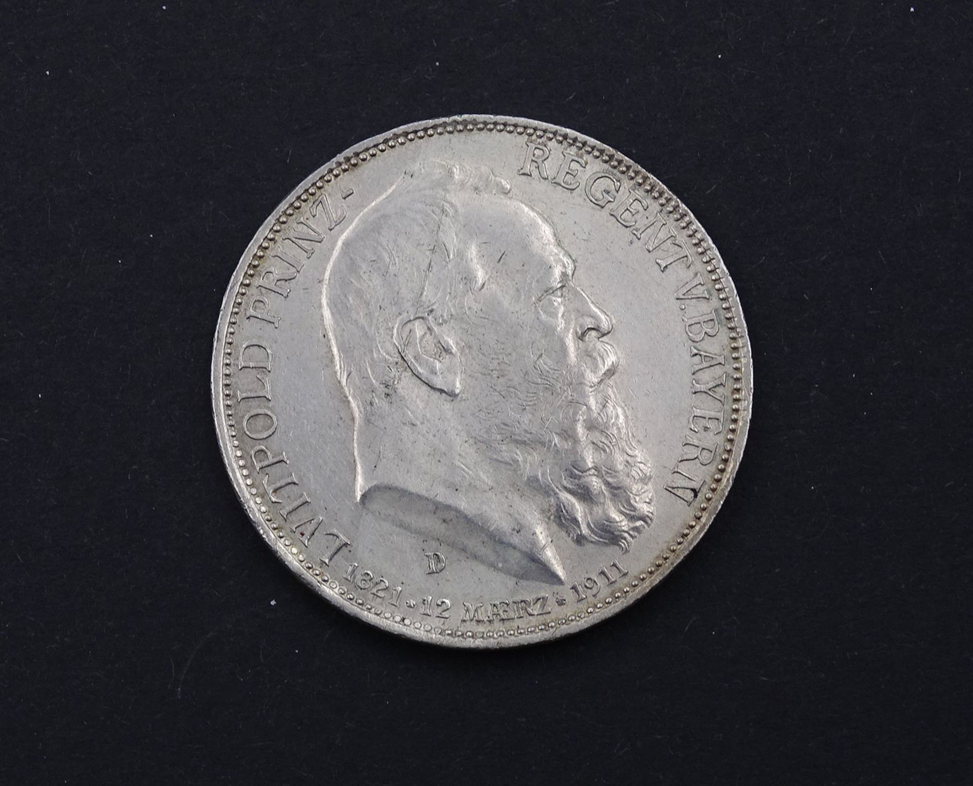 Drei Mark 1911 Luitpold Prinz Regent von Bayern, 16,59g.,D. 33,0mm