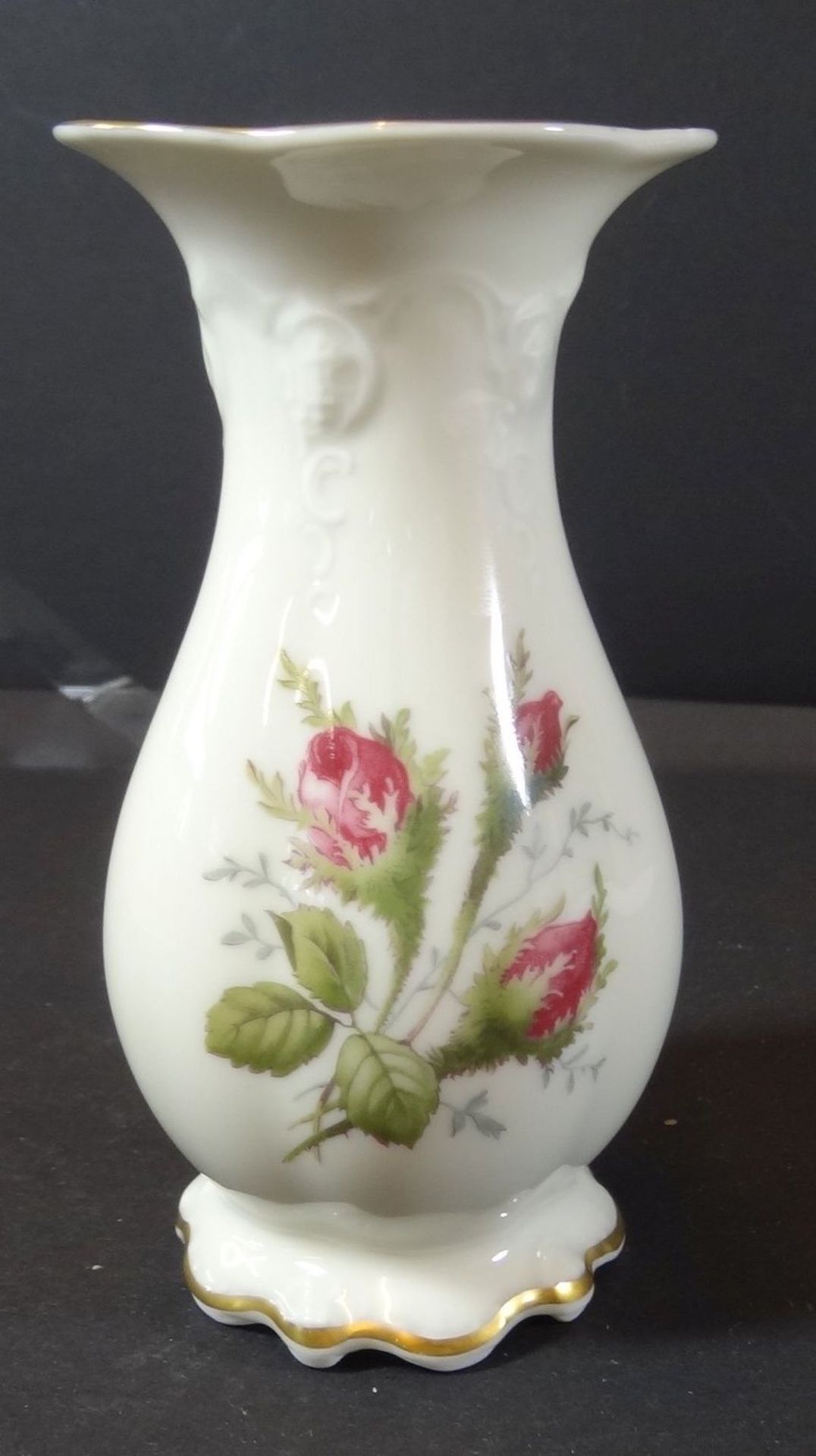 Vase und Kerzenhalter "Rosenthal" Moliere, Moosrosen, H-12 cm, Kerzenständer H-3 cm, D-8 cm