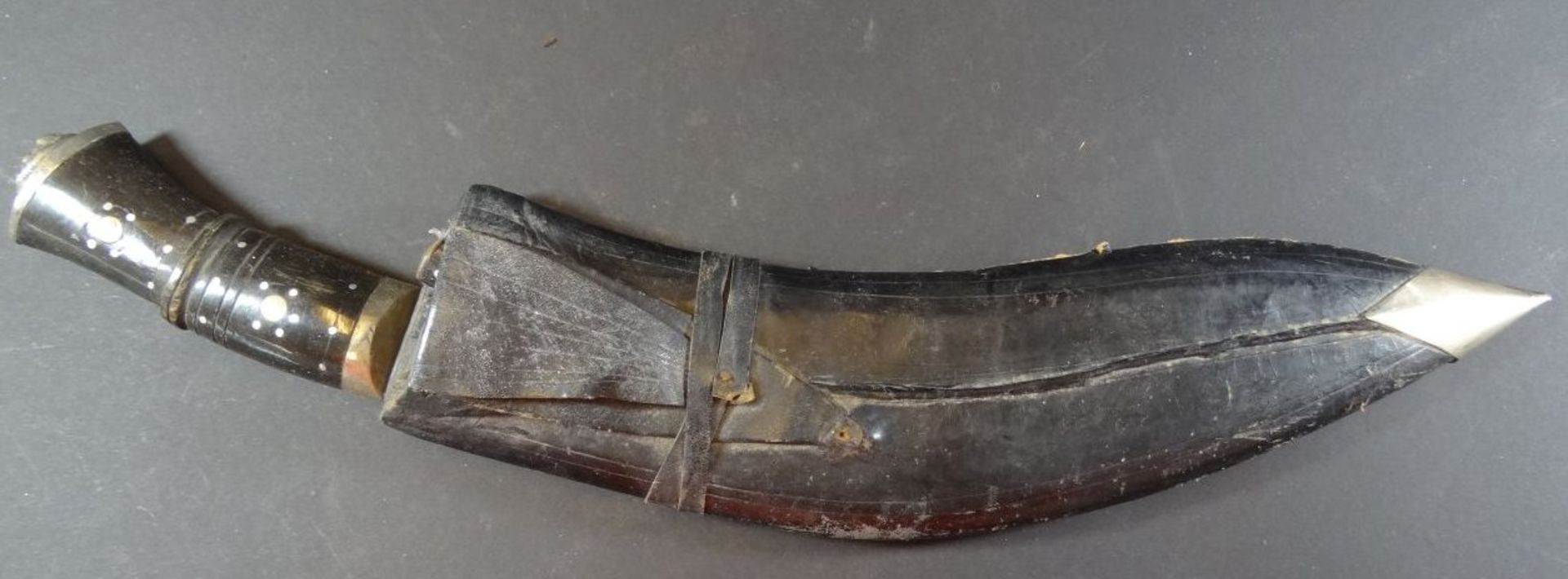 arabischer Krummdolch mit 2 kl. Messern, Lederscheide, L-40cm - Bild 2 aus 7