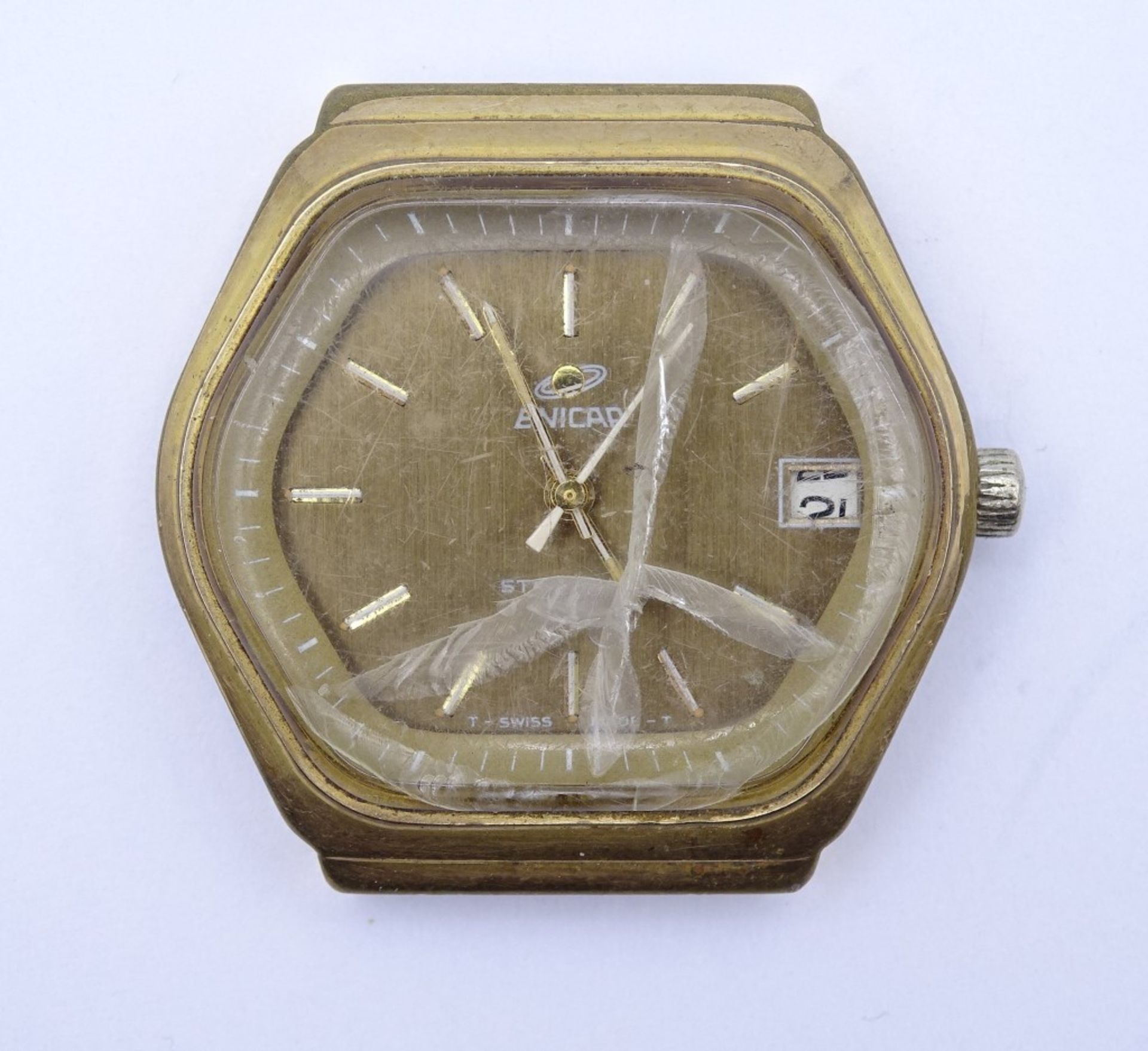 Herren Armbanduhr Enicar MRO Star, 2367, Cal. 161, Werk läuft nur min.an, Glas beschädigt, 35x35mm, - Bild 3 aus 4