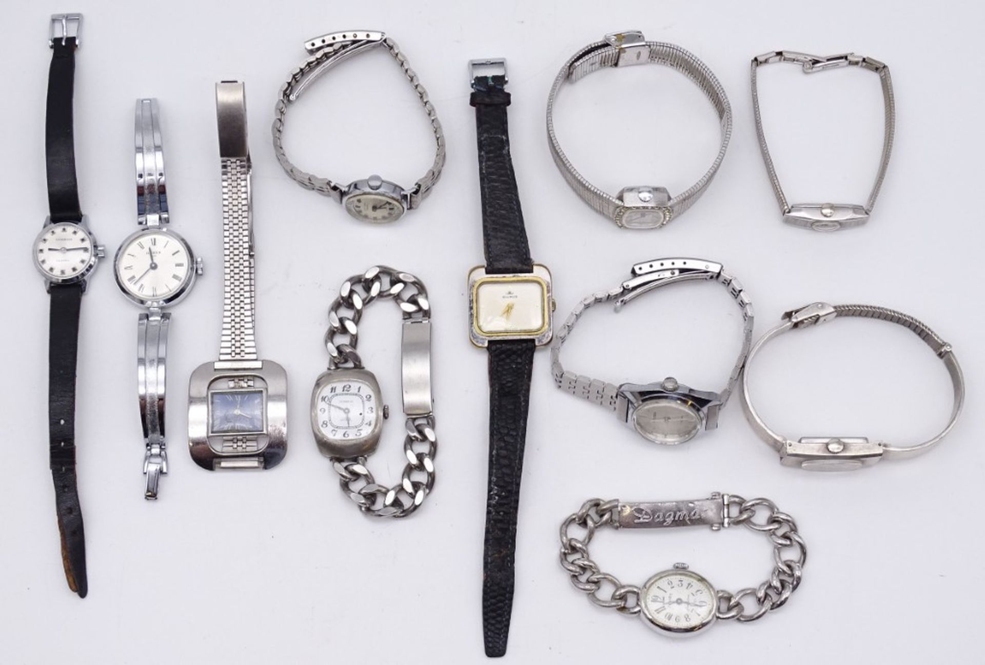 Konvolut div. Damen Armbanduhren, mechanisch, Werke laufen an, Alters- und Gebrauchsspuren