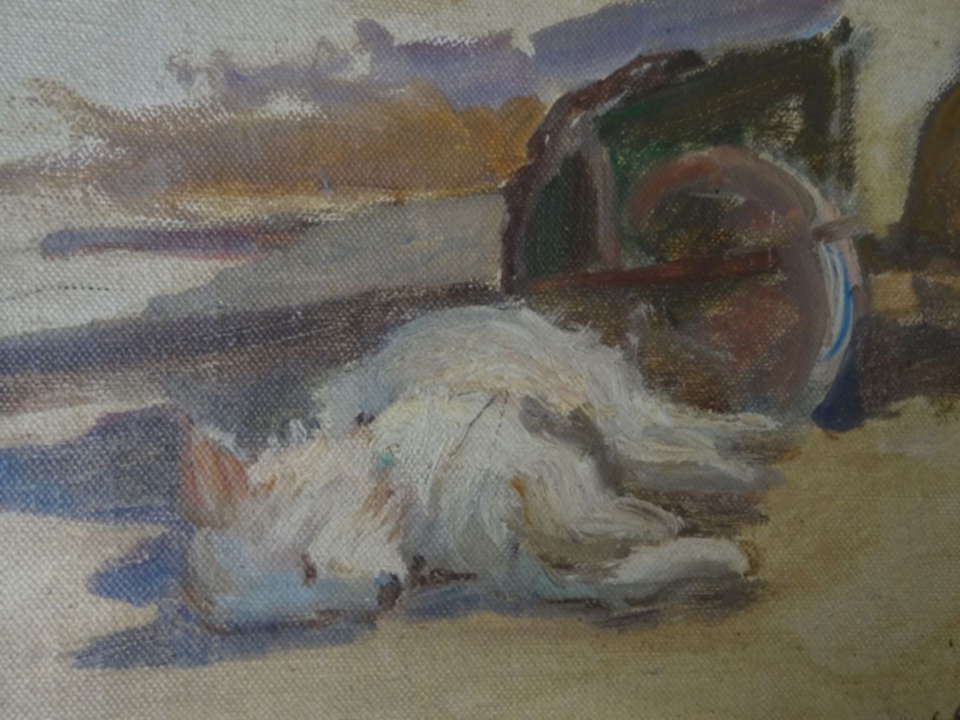 OHE-Otto Heinrich ENGEL (1866-1949), Ölskizze, schlafender Hund, verso mit Widmung des Künstlers 19 - Bild 2 aus 5