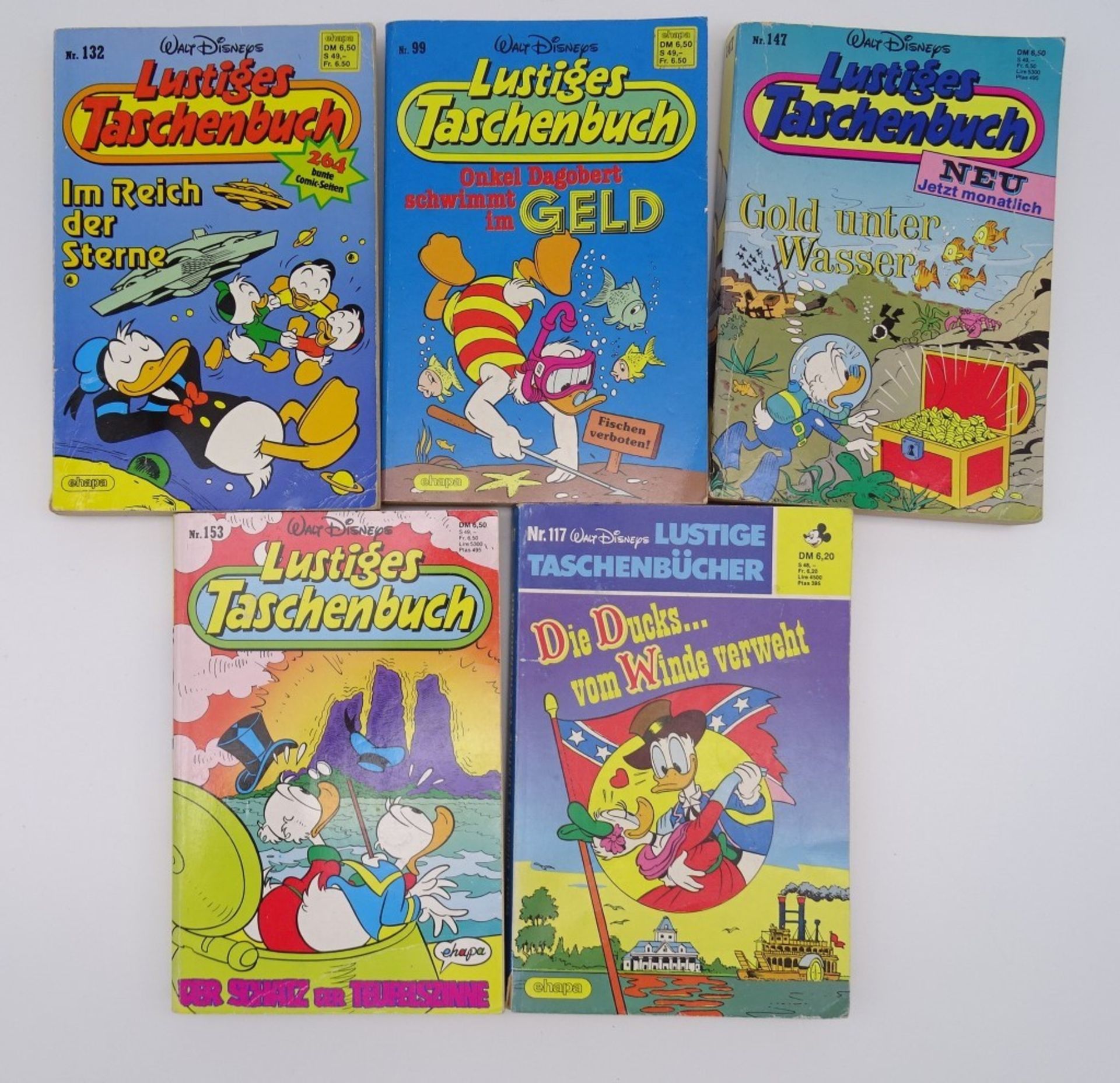 5 x Disney "Lustiges Taschenbücher", Nr. 99, 117, 132, 147, 153, leichte Gebrauchsspuren