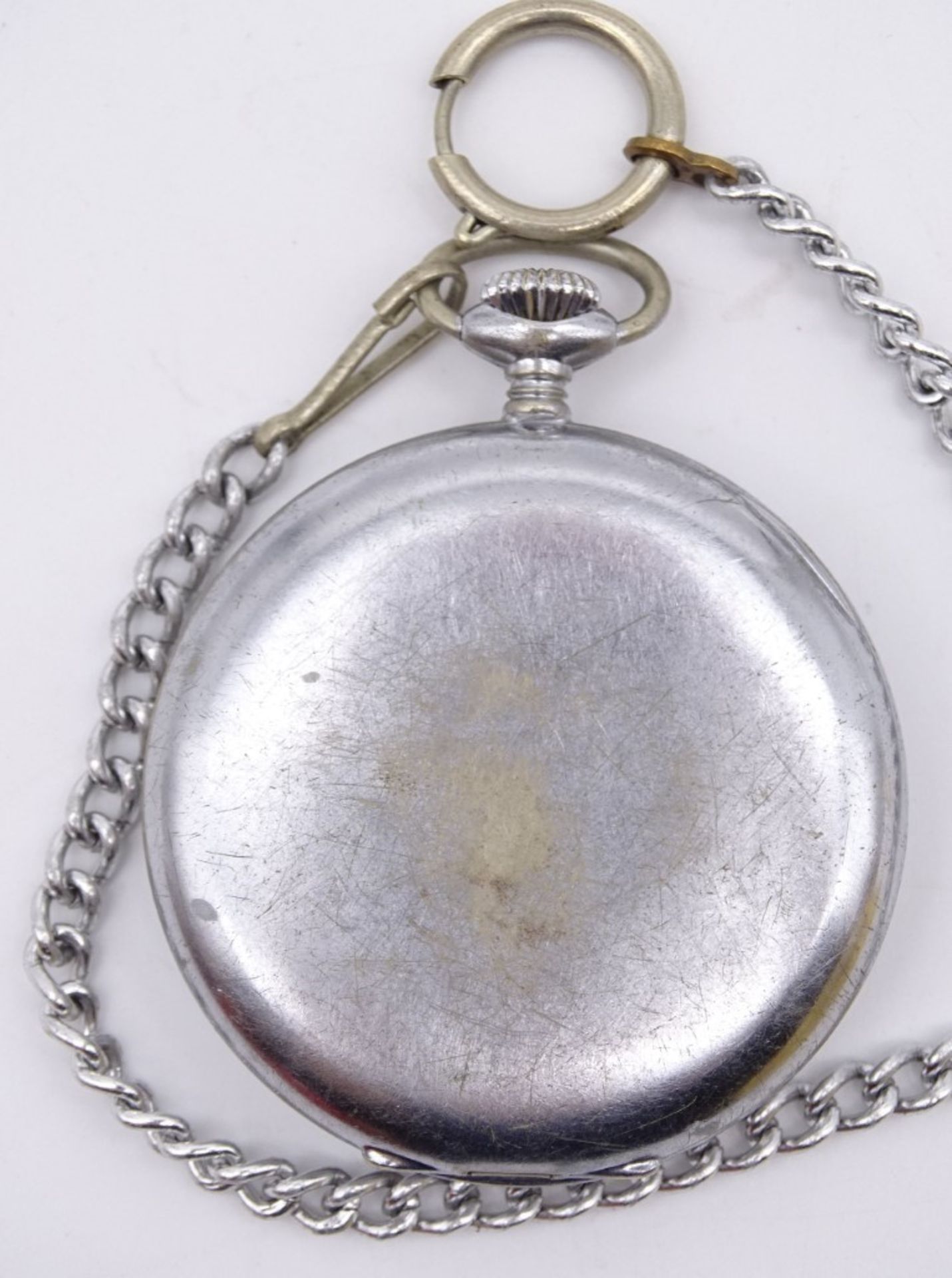 Taschenuhr, "Saxonia", Handaufzug, mit Uhrenkette, Gehäuse Ø 5,5 cm, Werk läuft, mit Alters- und Ge - Bild 3 aus 7