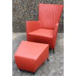 moderner Sessel mit Hocker, Montis, Niederlande, Leder, leichte Gebrauchsspuren, Sessel H-86cm B-67