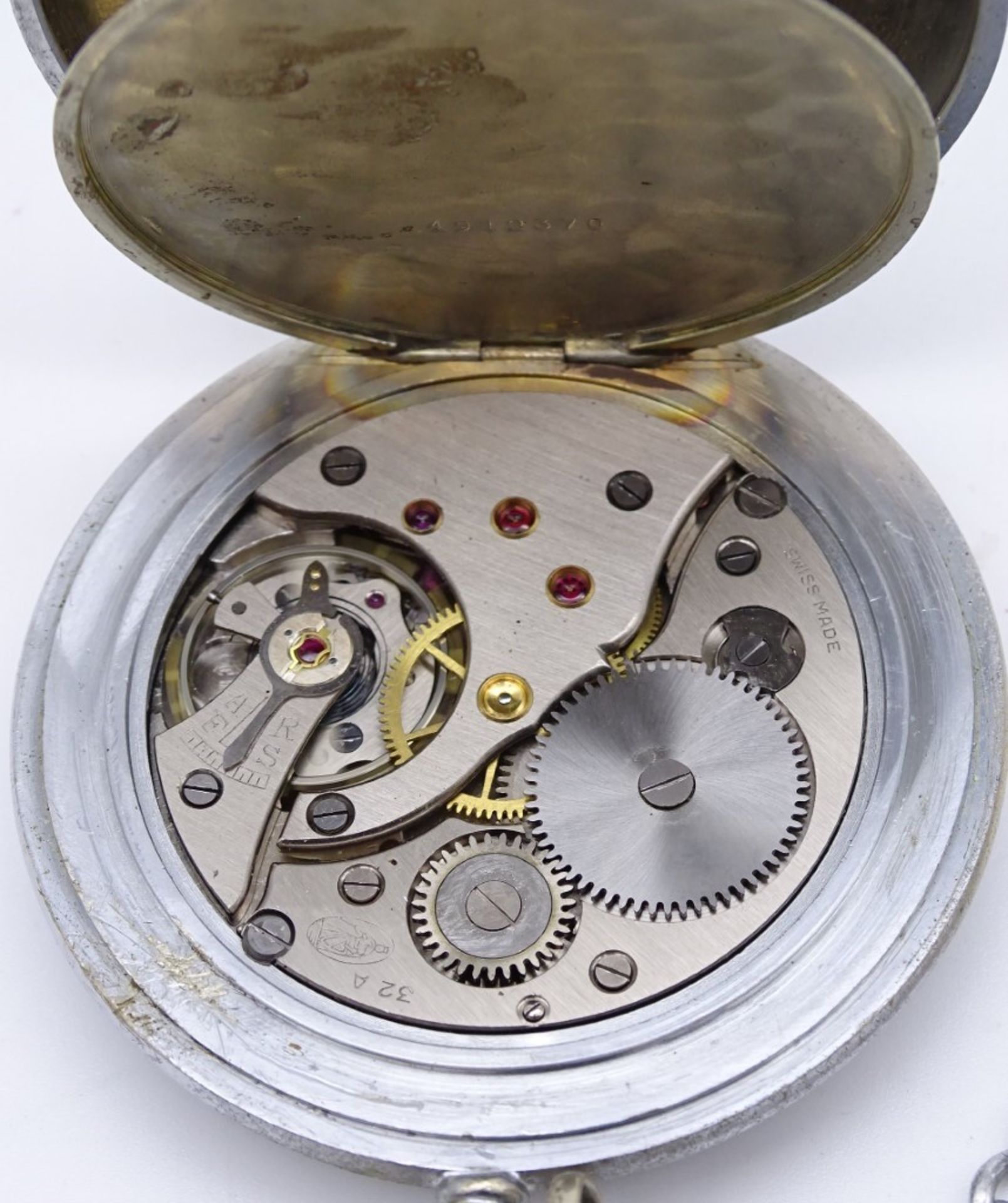 Taschenuhr, "Saxonia", Handaufzug, mit Uhrenkette, Gehäuse Ø 5,5 cm, Werk läuft, mit Alters- und Ge - Bild 6 aus 7