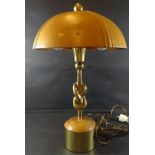 schwere Messing/Bronze-Tisch-Lampe mit Lederschirm, H-50 cm
