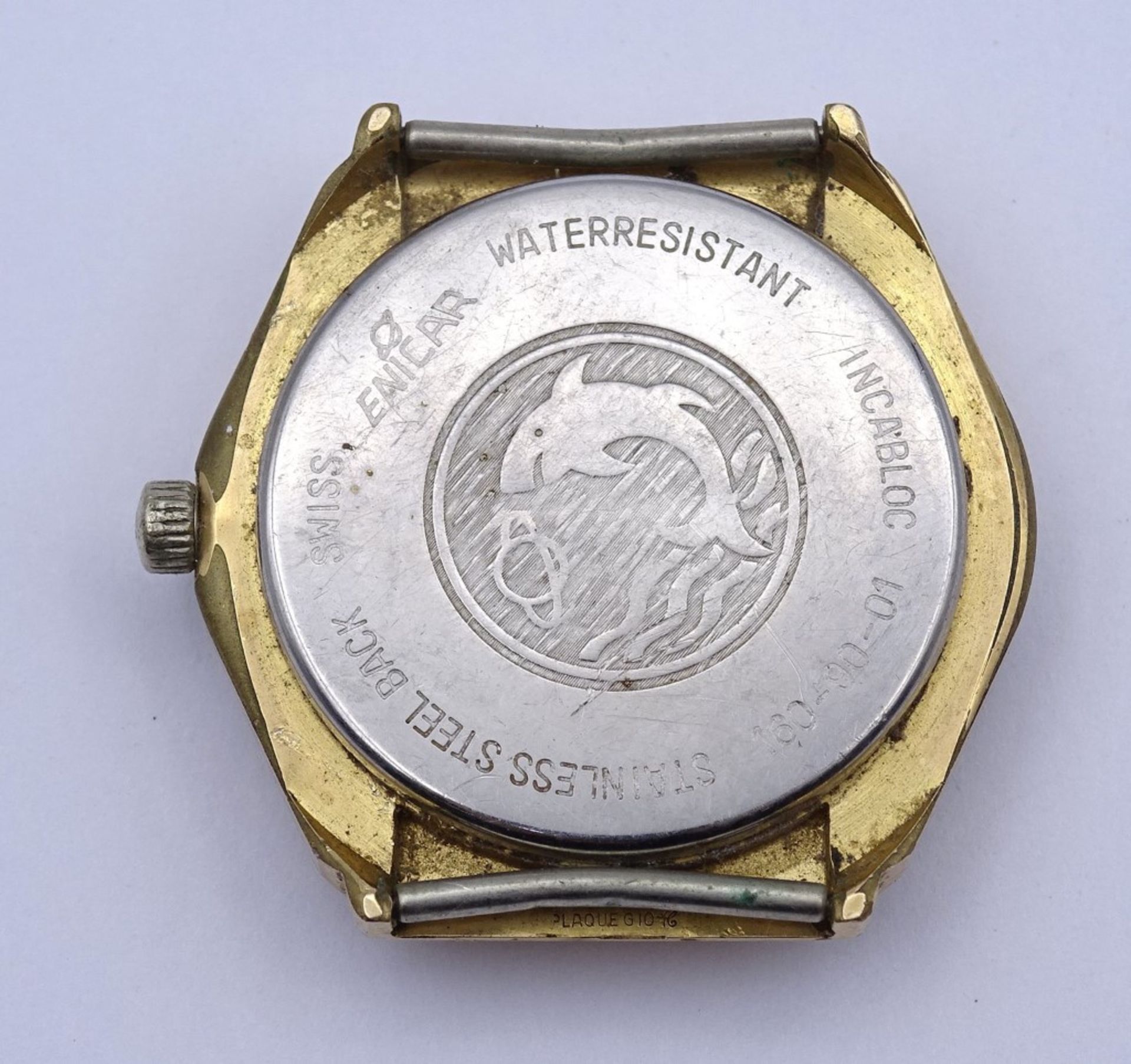 Herren Armbanduhr Enicar MRO Star, 2367, Cal. 161, Werk läuft nur min.an, Glas beschädigt, 35x35mm, - Bild 4 aus 4