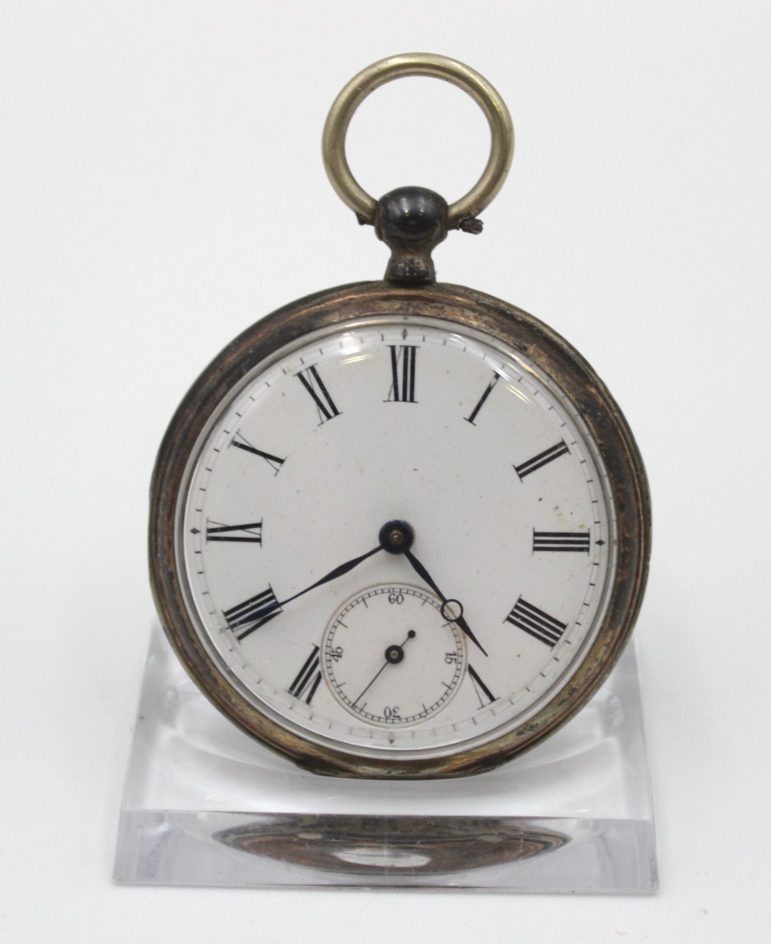 Herrentaschenuhr um 1900, 800er Silbergehäuse, Schlüsselwerk läuft, Gehäuse mit Druckstellen, D-4,5