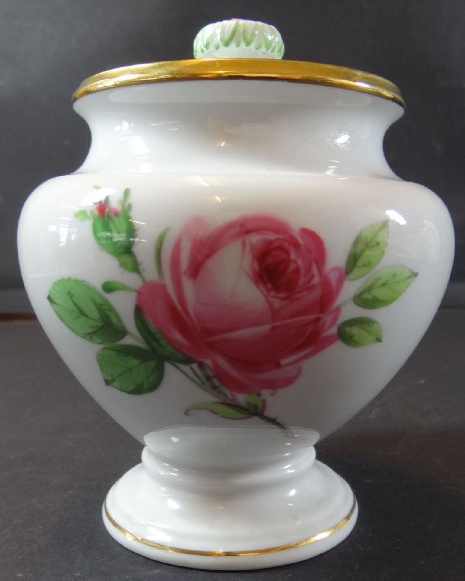 Zuckerdose "Meissen" Rote Rose, 1.Wahl, H-12 cm