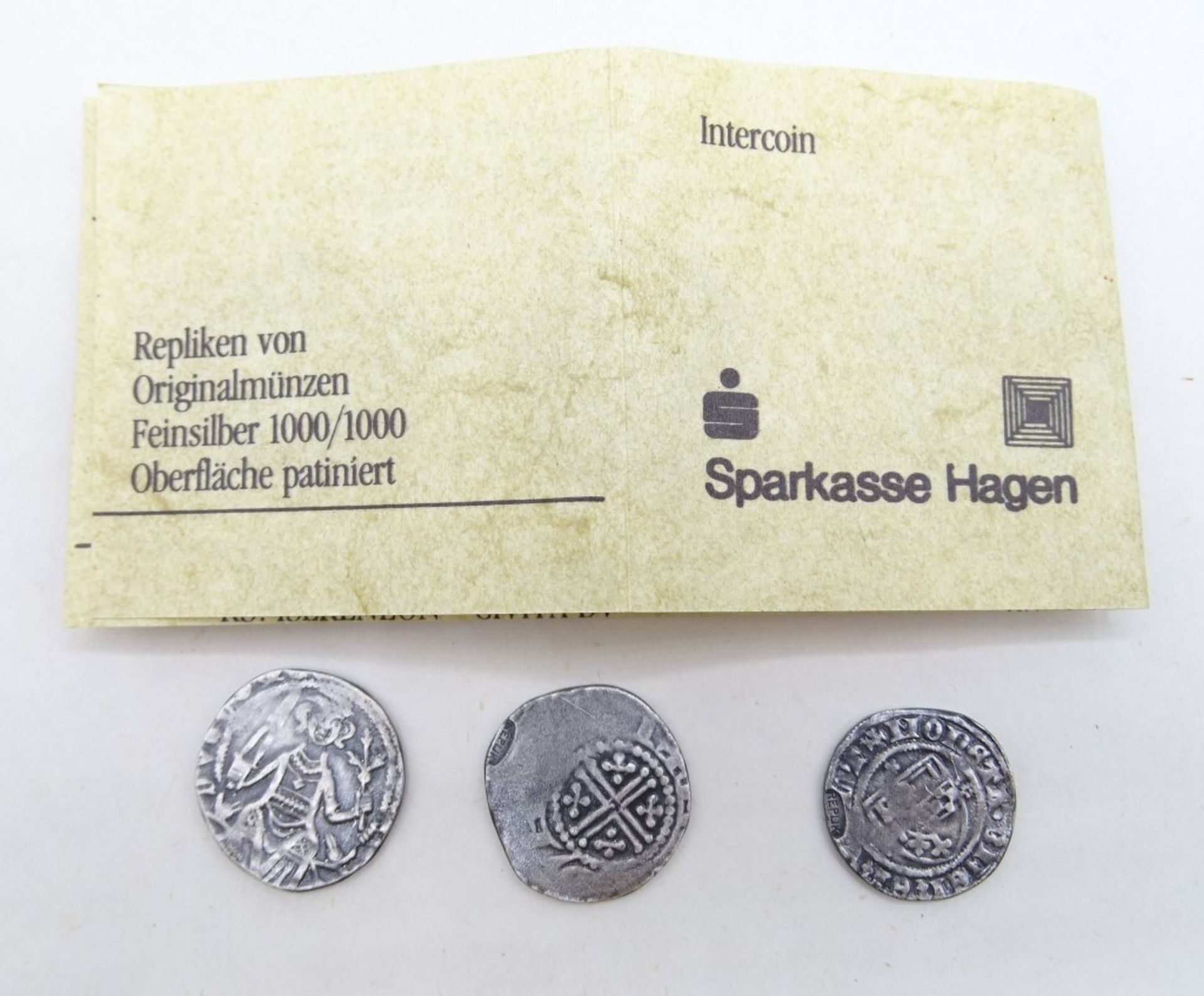 3 Repliken antiker Münzen "Die Grafen von der Mark", Feinsilber, in Schatulle mit Zertifikat, Münze - Bild 3 aus 4