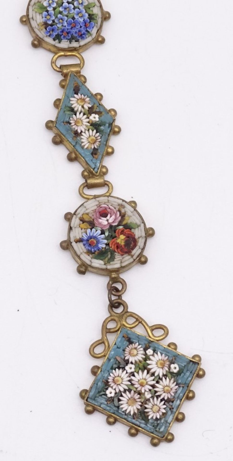 Altes Uhren Chatelaine, Millefioro, Mikormosaik, L. 17,5cm, Alters- und Gebrauchsspuren - Bild 3 aus 4