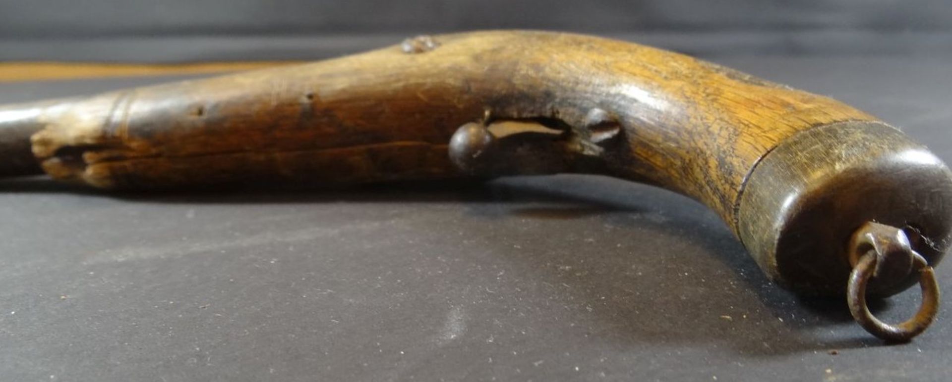 kl. Steinschloss Pistole,  Holz beschädigt, Altersspuren, L-26 cm - Bild 4 aus 5