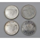 4x Canada Dollar, 1963 und 3x 1967, zus. 92,9gr.